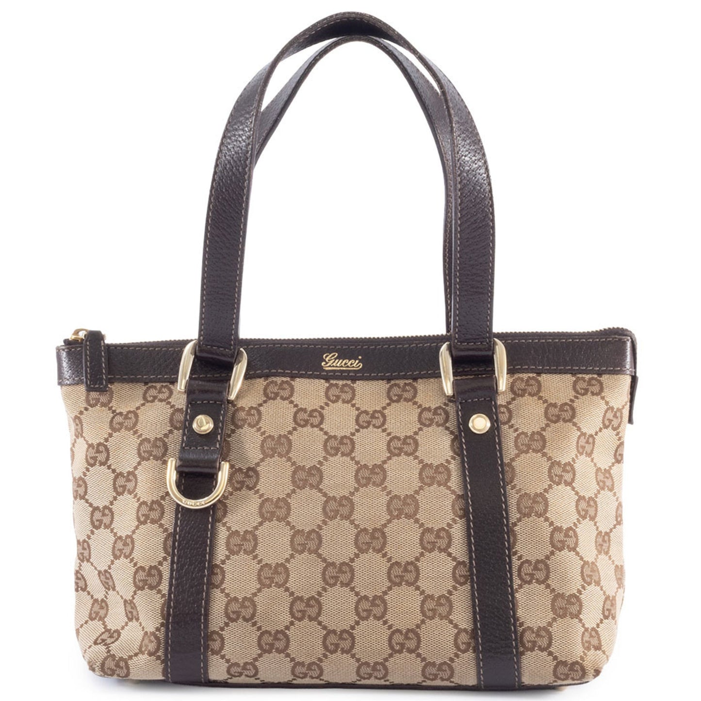 Gucci Gg Canvas Beige Brown Gg Canvas Leather Tote Bag