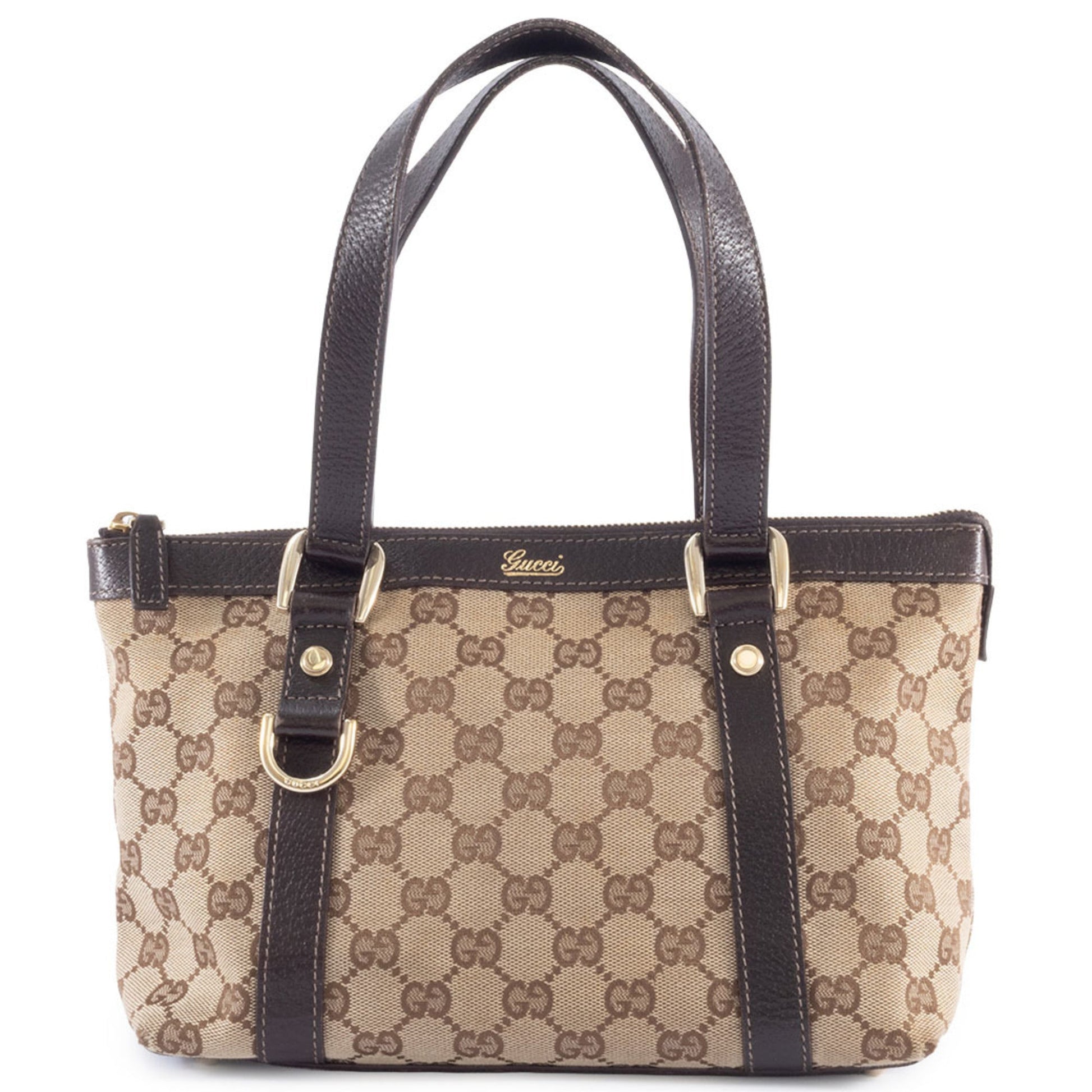 Gucci Gg Canvas Beige Brown Gg Canvas Leather Tote Bag