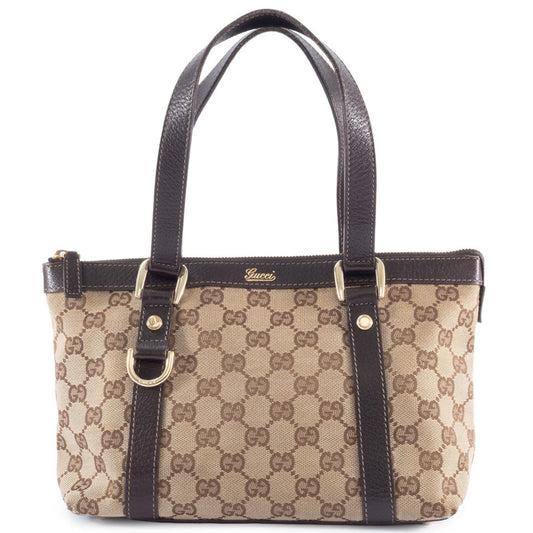 Gucci Gg Canvas Beige Brown Gg Canvas Leather Tote Bag