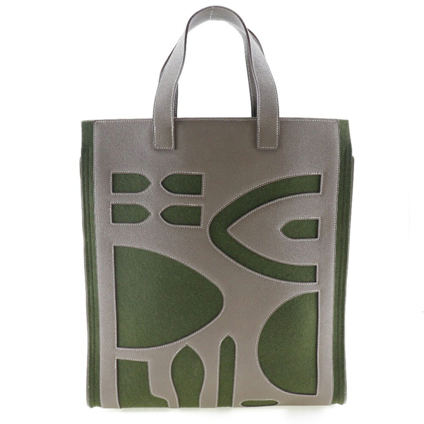 Hermes Petit Etoupe Felt Tote Bag Brown Green Gray