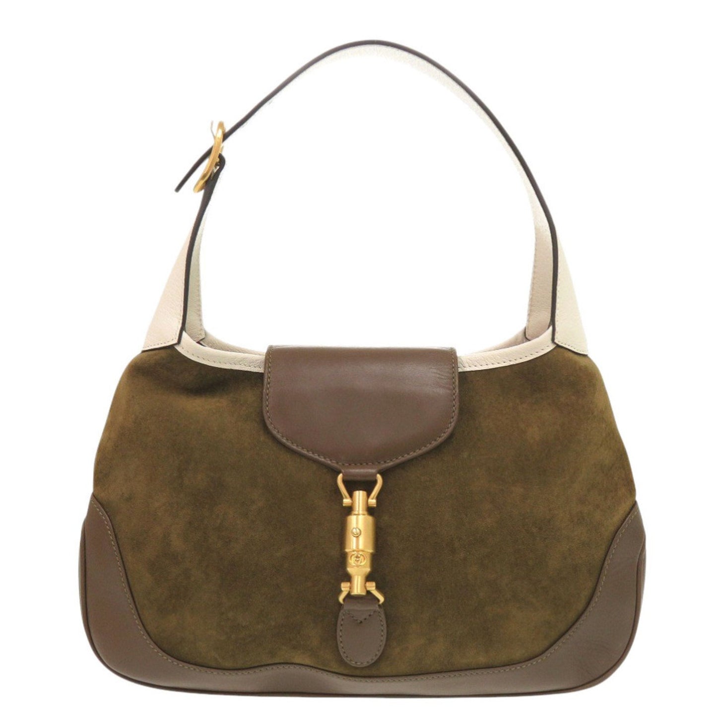 Gucci Brown Ivory Khaki Leather Suede Shoulder Bag