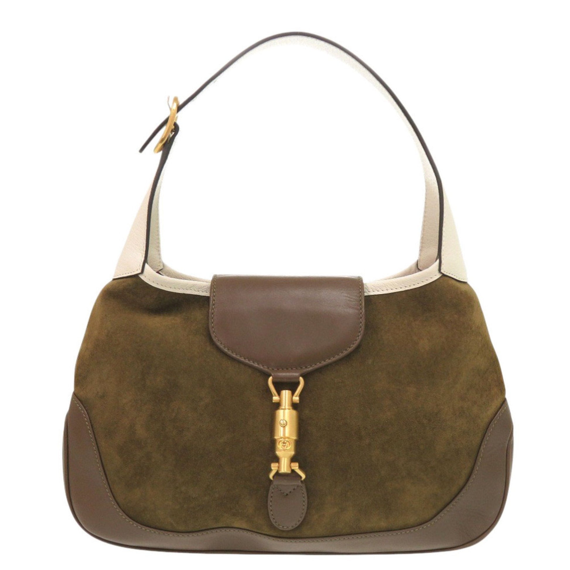 Gucci Brown Ivory Khaki Leather Suede Shoulder Bag