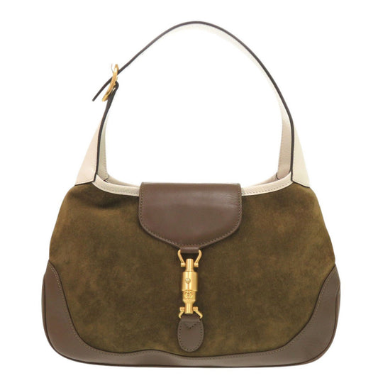 Gucci Brown Ivory Khaki Leather Suede Shoulder Bag