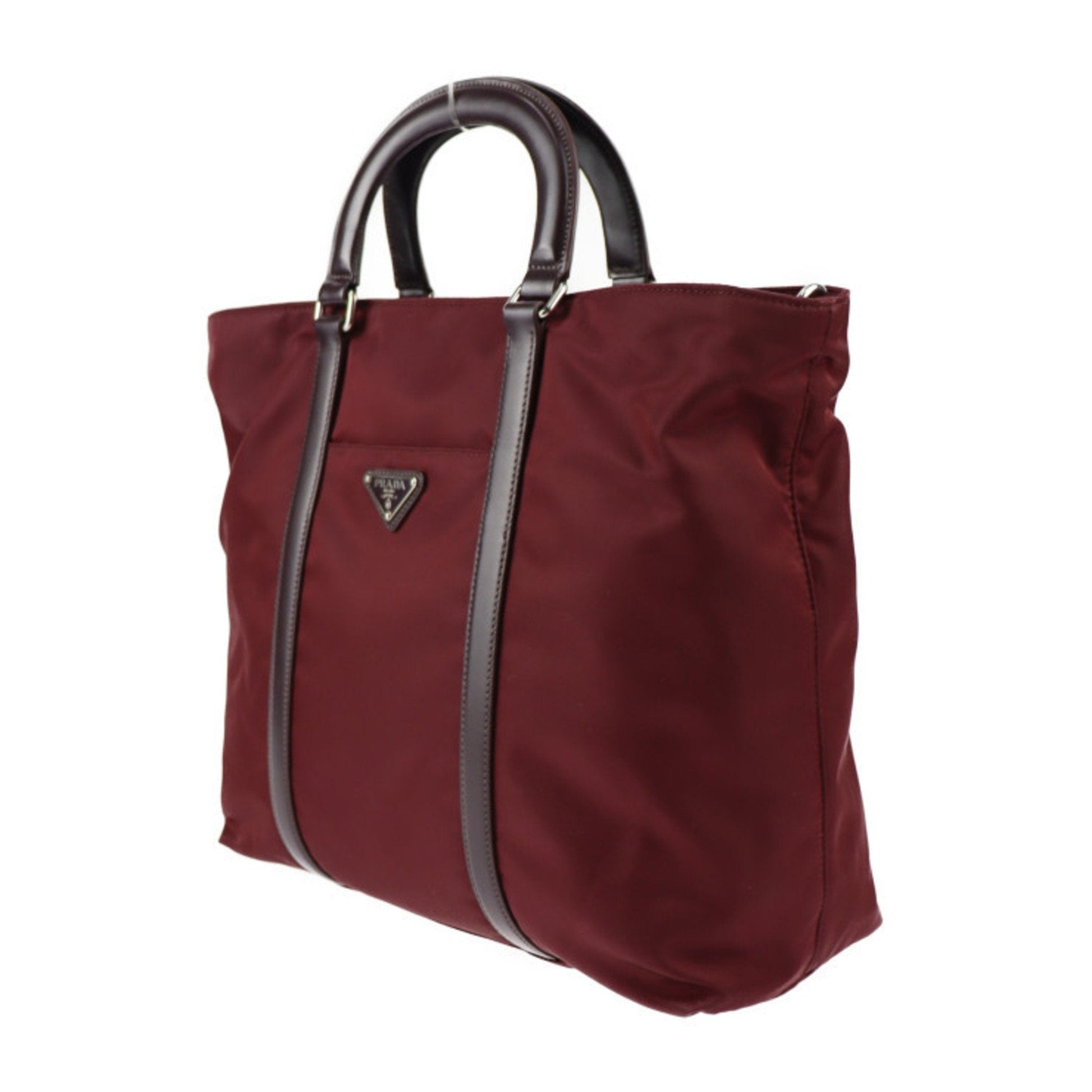 Prada Tote Bag Granato Garnet Bordeaux 2Way Shoulder Triangle Leather Nylon Logo Shoulder Bag