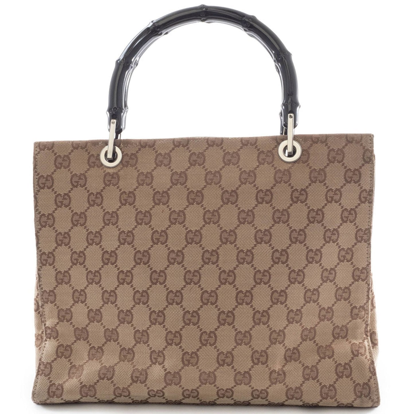 Gucci Beige Black Bamboo Canvas Handbag