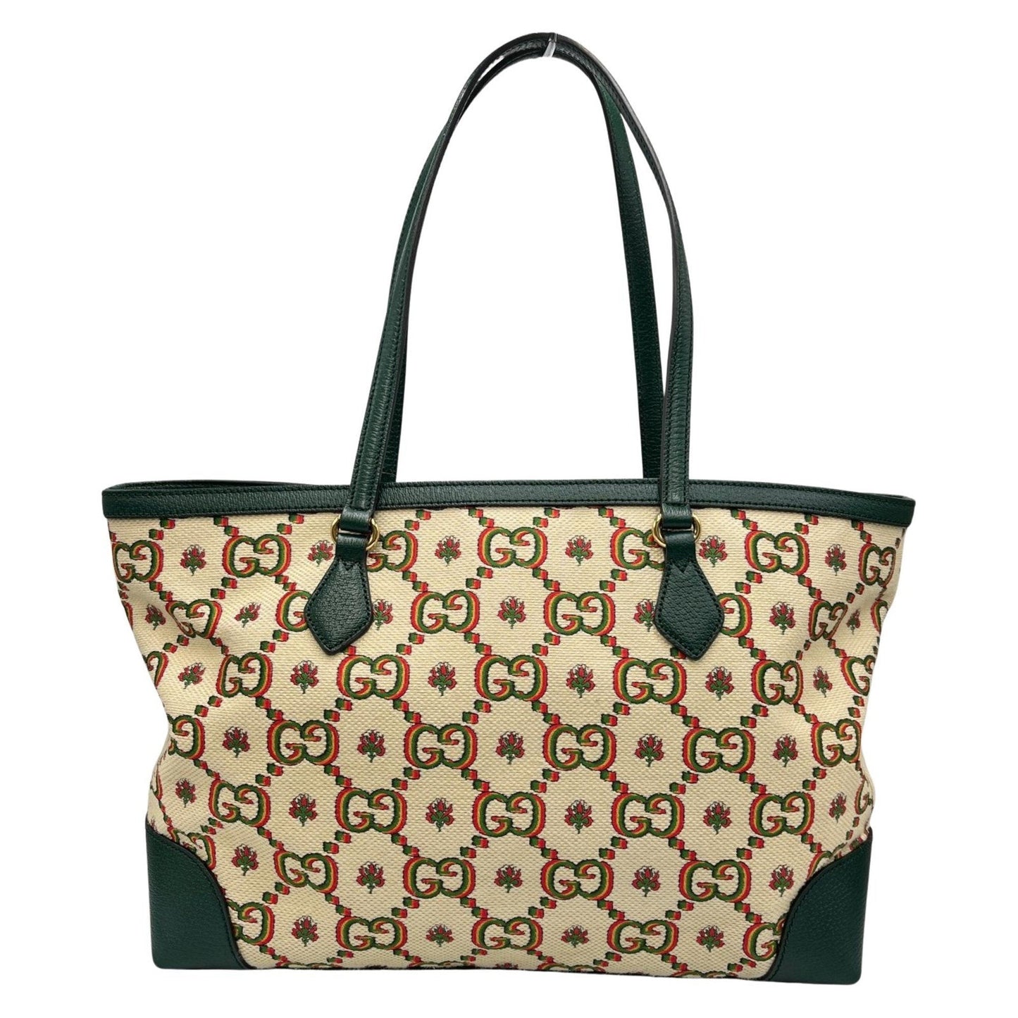 Gucci Green Ivory Canvas Tote Bag