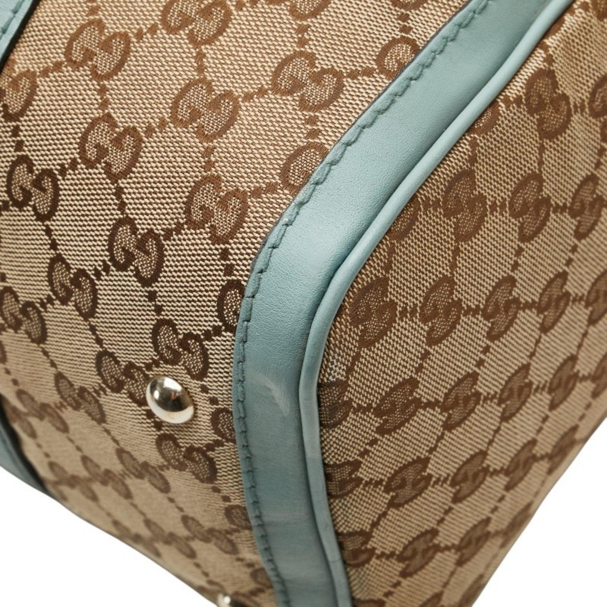 Gucci Beige Blue Canvas Leather Handbag Shoulder Bag