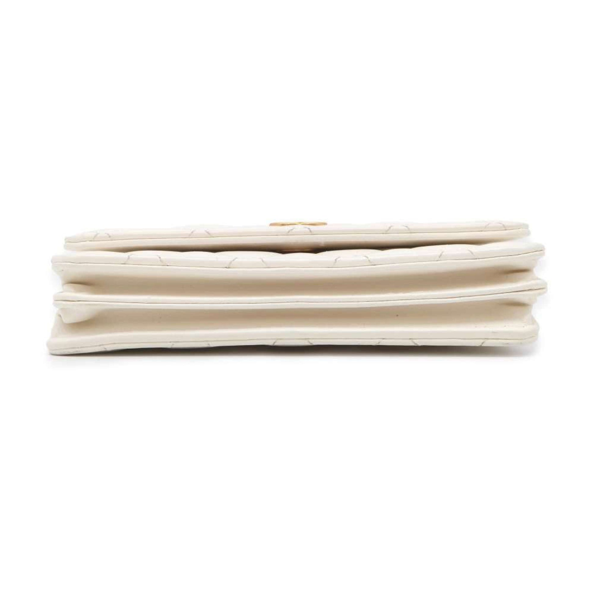 Chanel Chain Wallet Matelasse Frill Coco Mark Lambskin CHANEL White
