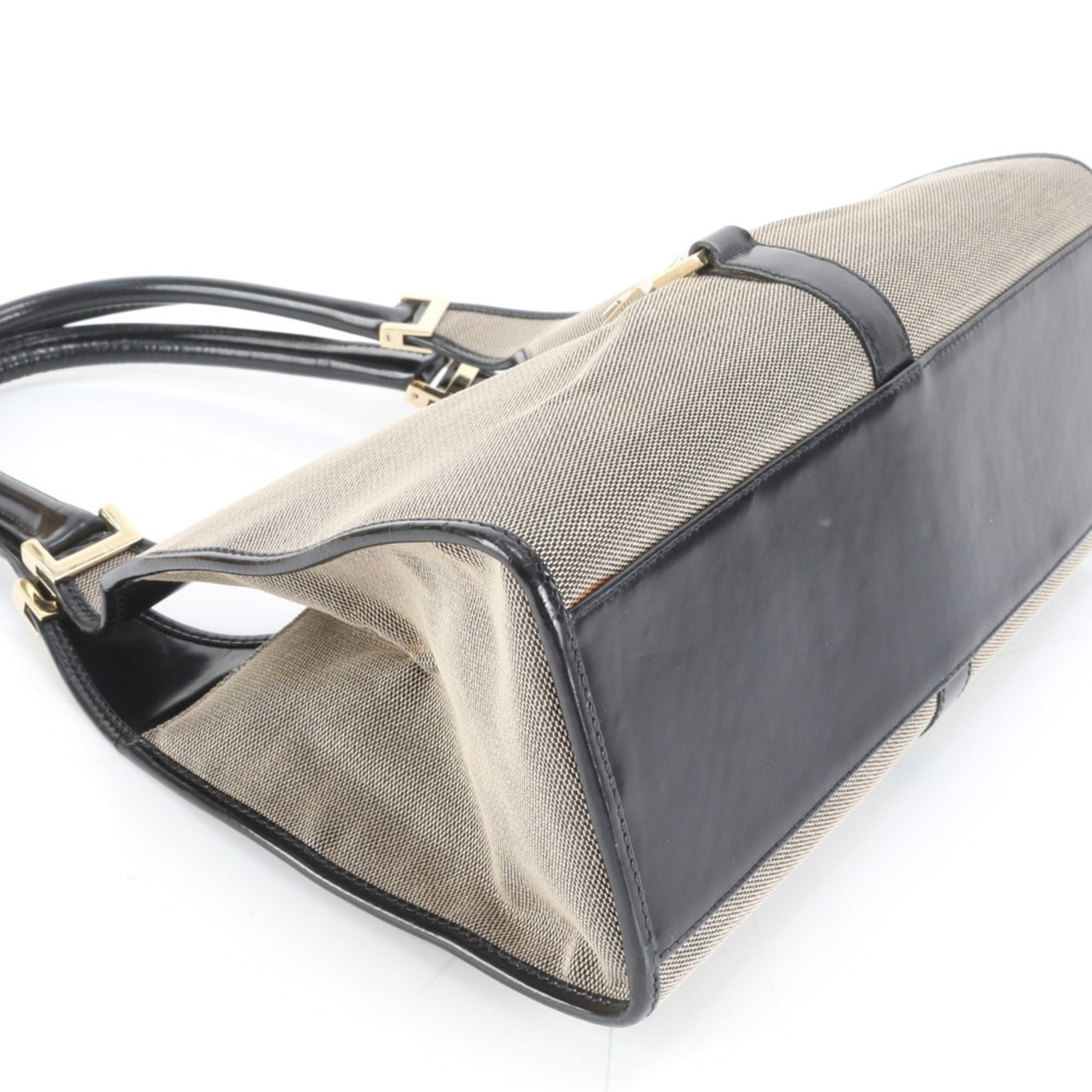Gucci Beige Leather Canvas Handbag