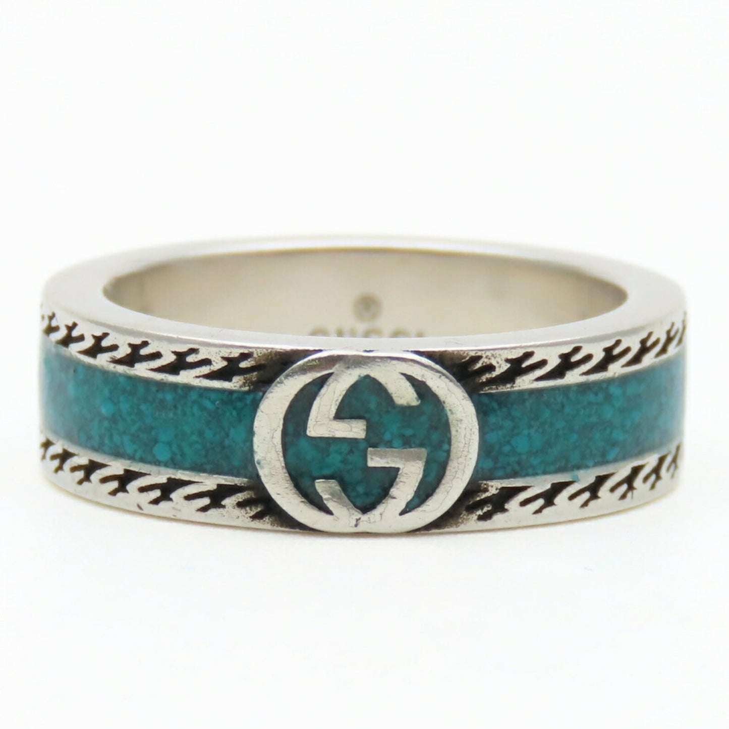 Gucci Silver Turquoise Enamel Silver 925 Band Ring
