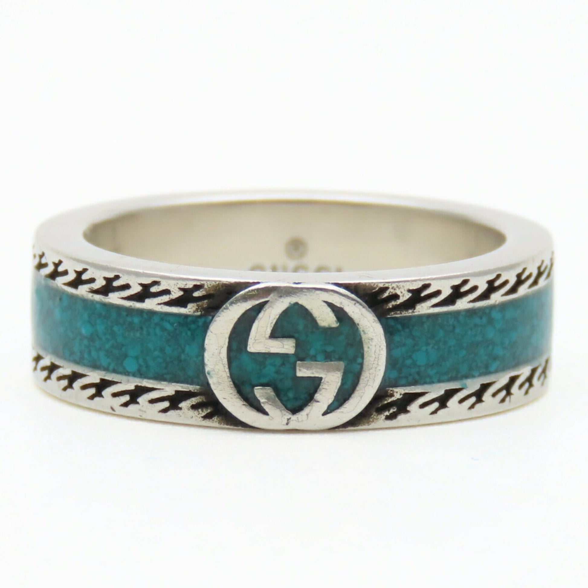 Gucci Silver Turquoise Enamel Silver 925 Band Ring