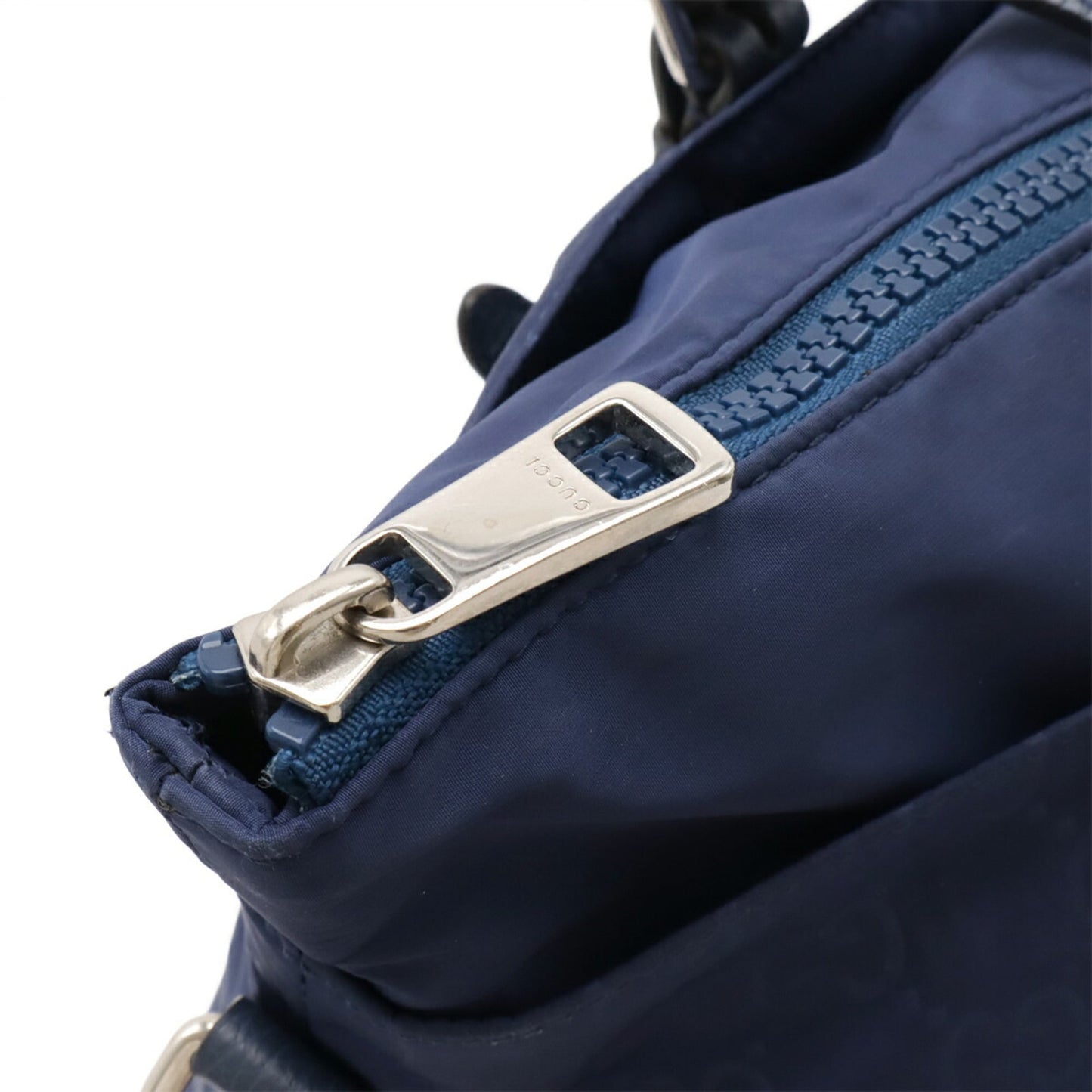 Gucci Blue Nylon Leather Shoulder Bag Tote Bag
