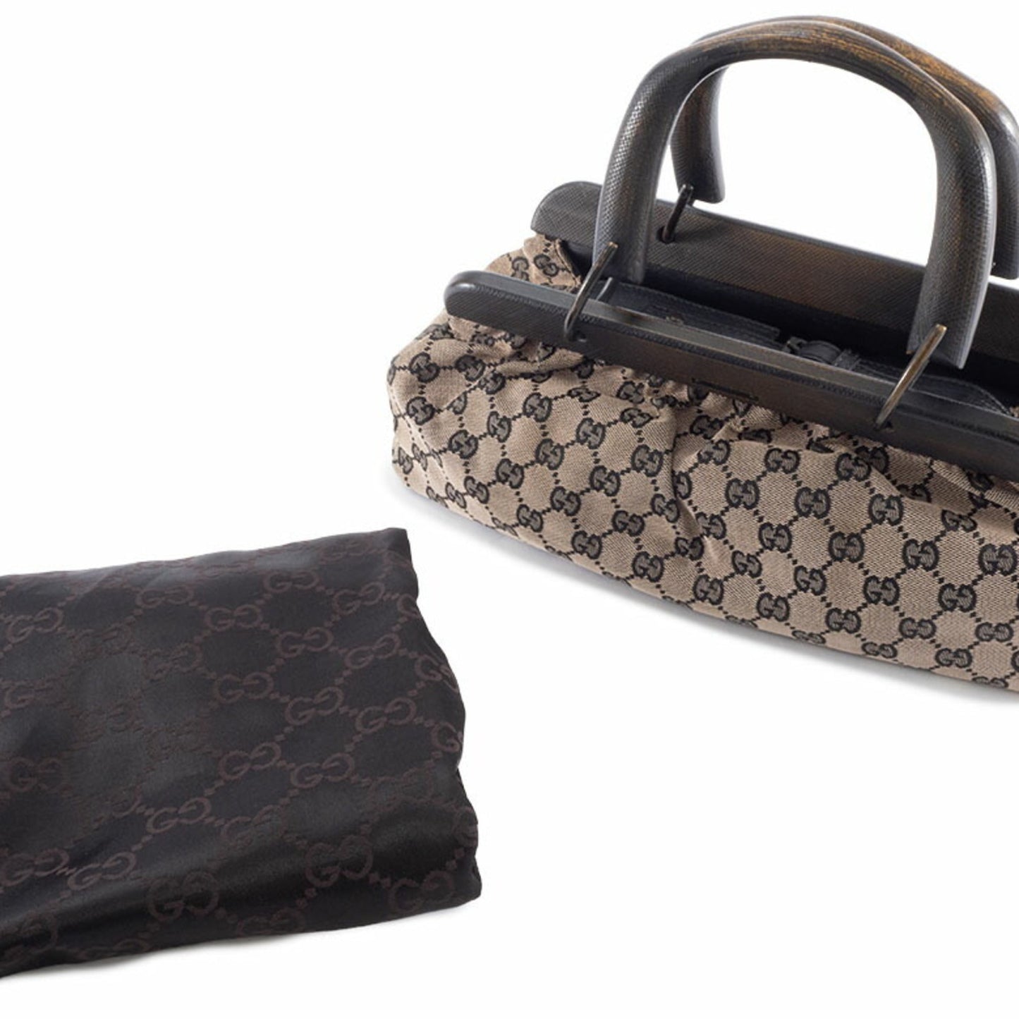 Gucci Gg Canvas Beige Black Gg Canvas Leather Handbag