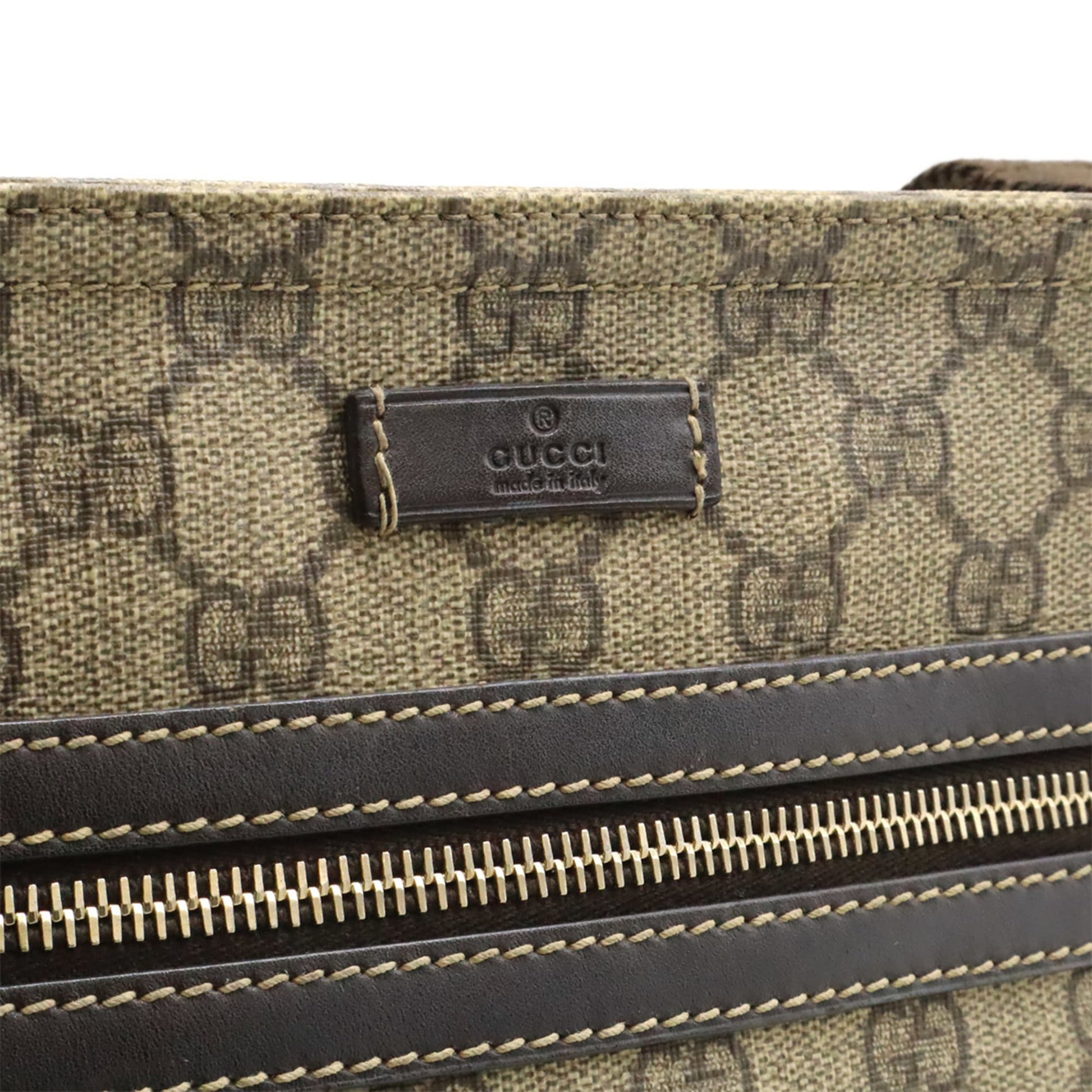 Gucci Beige Brown Dark Brown Khaki Gg Supreme Canvas Leather Shoulder Bag