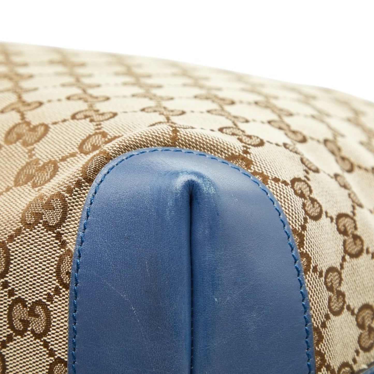 Gucci Beige Blue Canvas Leather Tote Bag