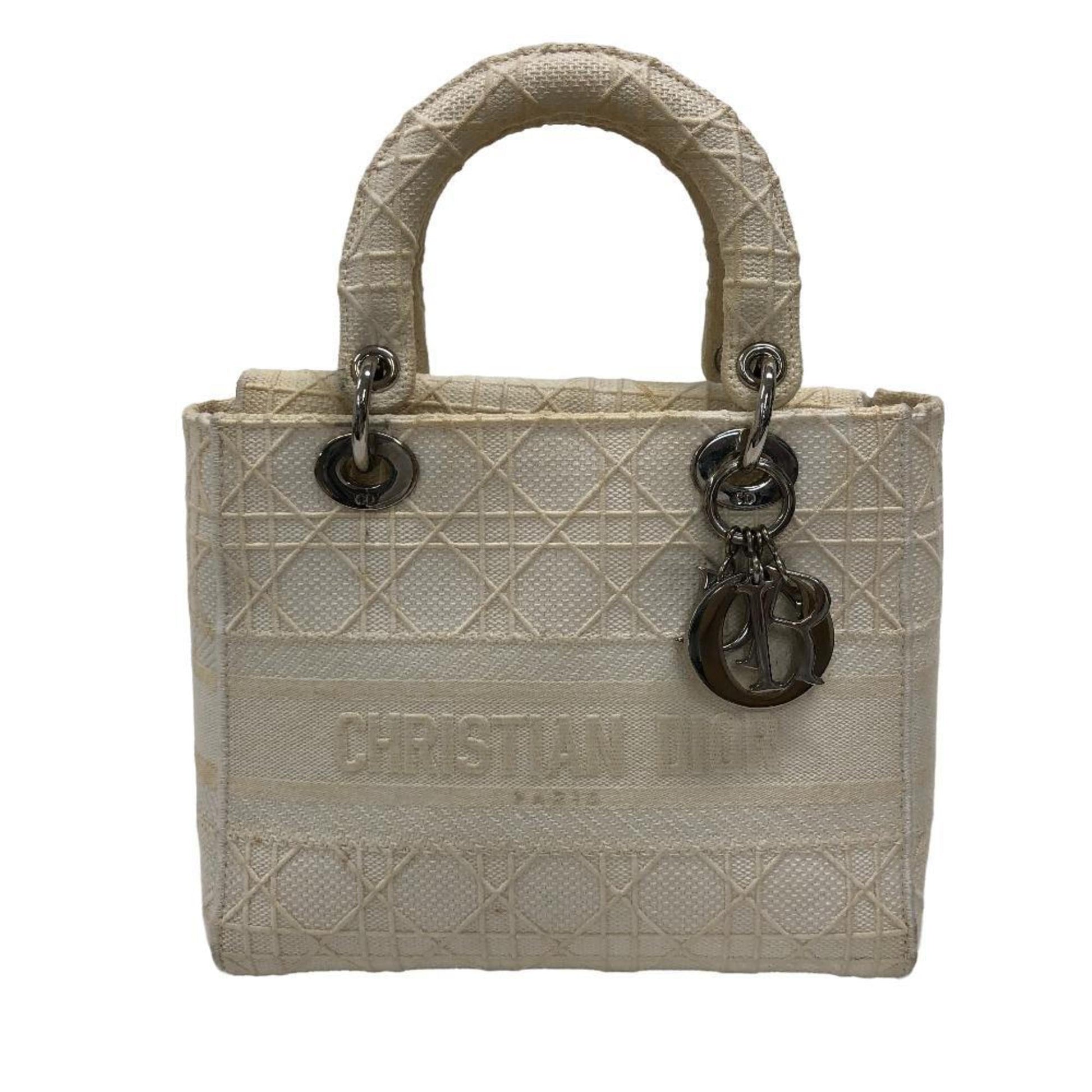 Dior Handbag Christian Lady Canvas White