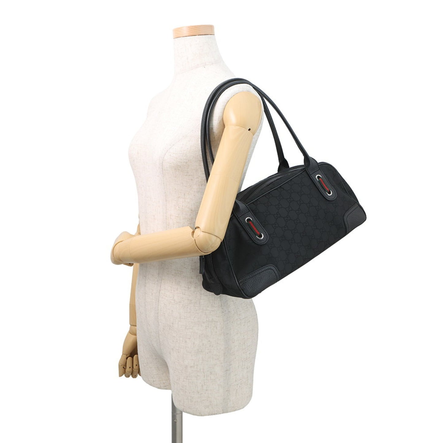 Gucci Sherry Line Black Nylon Leather Handbag