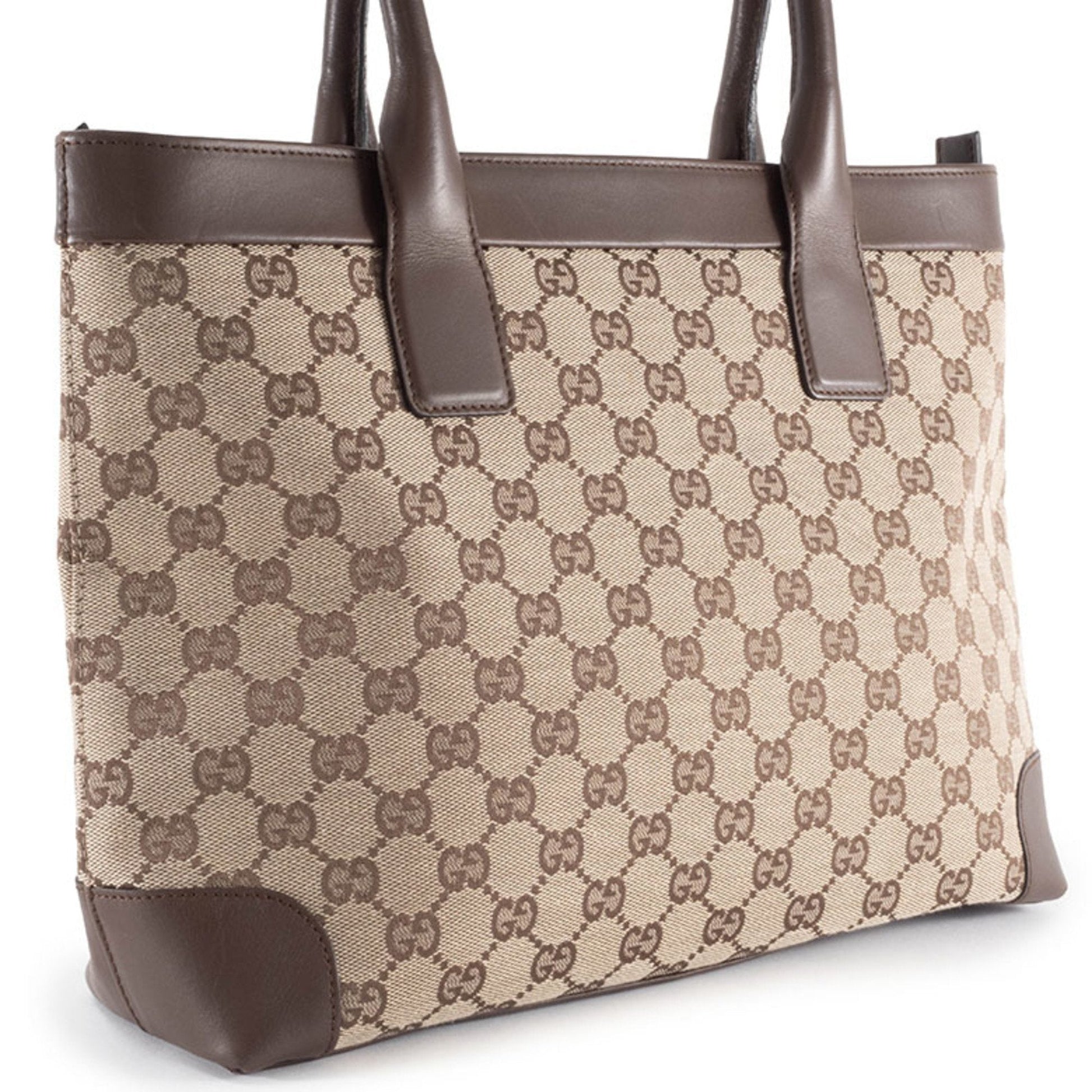 Gucci Gg Canvas Beige Brown Gg Canvas Leather Tote Bag