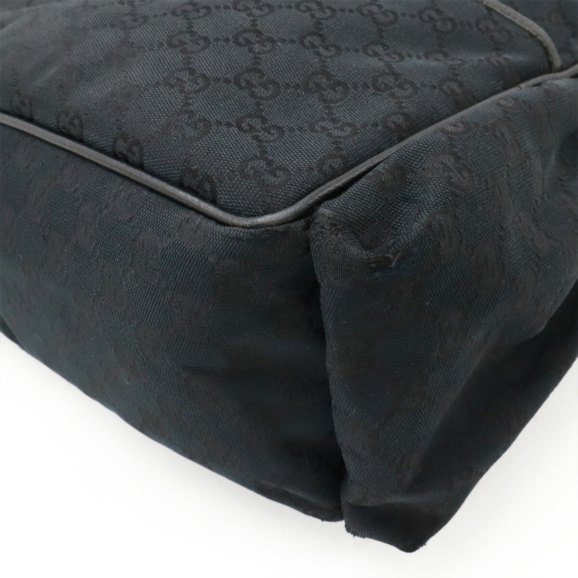 Gucci Black Gg Canvas Leather Shoulder Bag