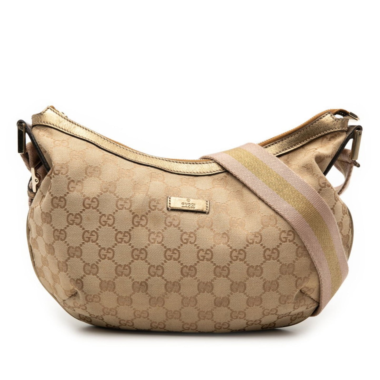 Gucci Gg Canvas Beige Gold Gg Canvas Leather Shoulder Bag