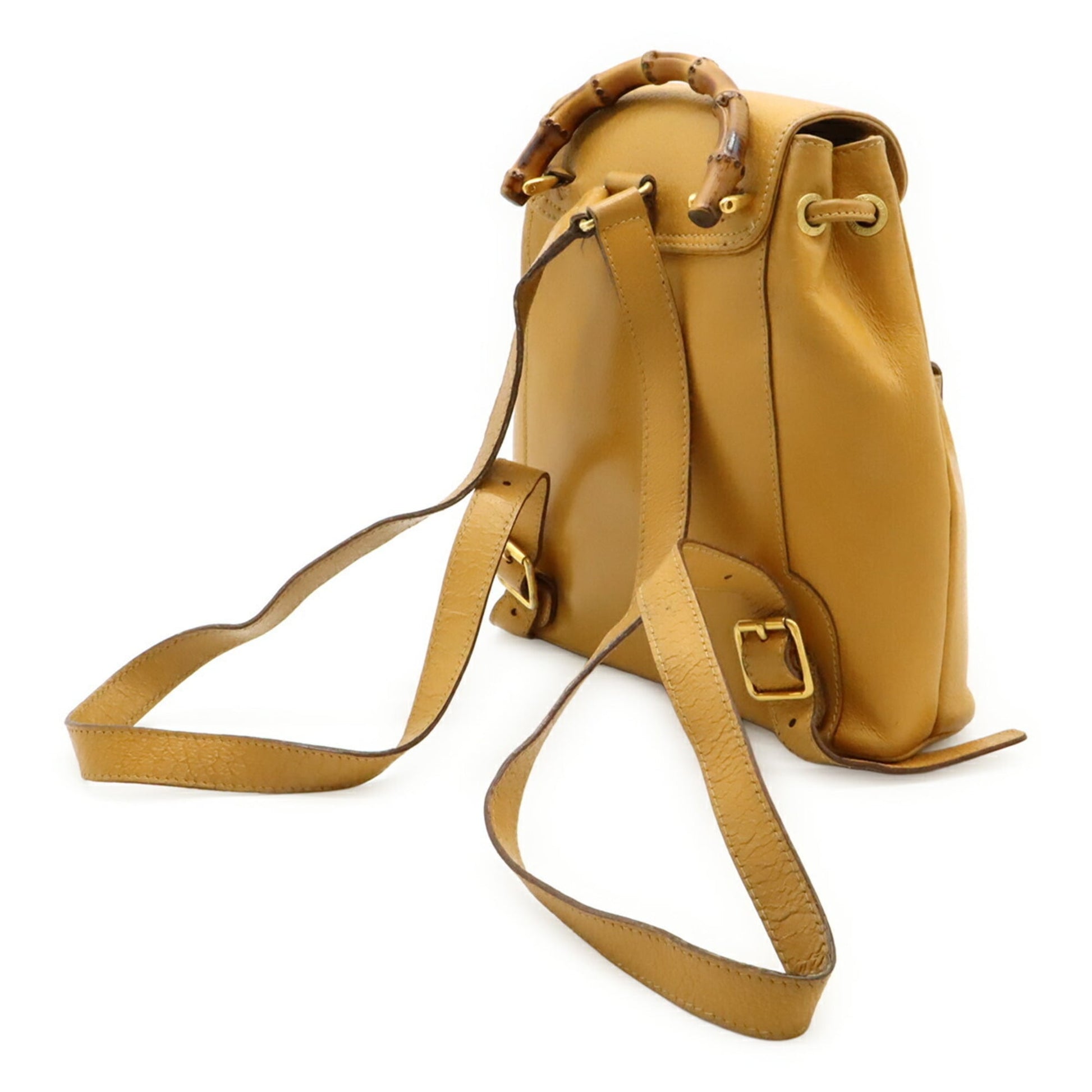 Gucci Beige Light Brown Bamboo Leather Backpack Shoulder Bag