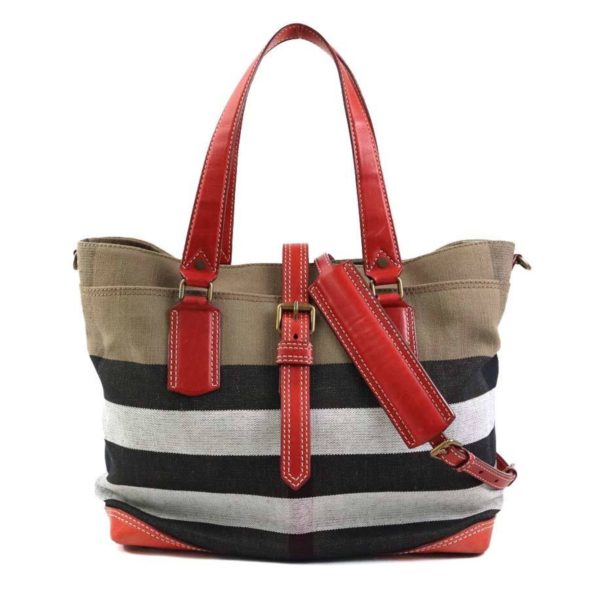 Burberry Color Shoulder Bag Tote Bag Leather Canvas Black