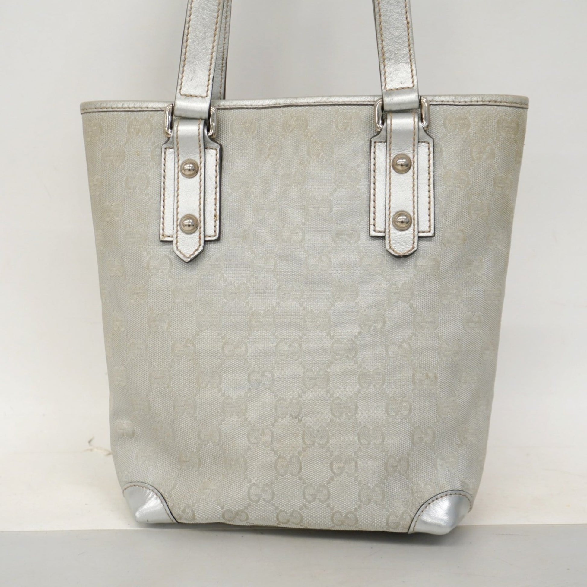 Gucci Silver Canvas Tote Bag