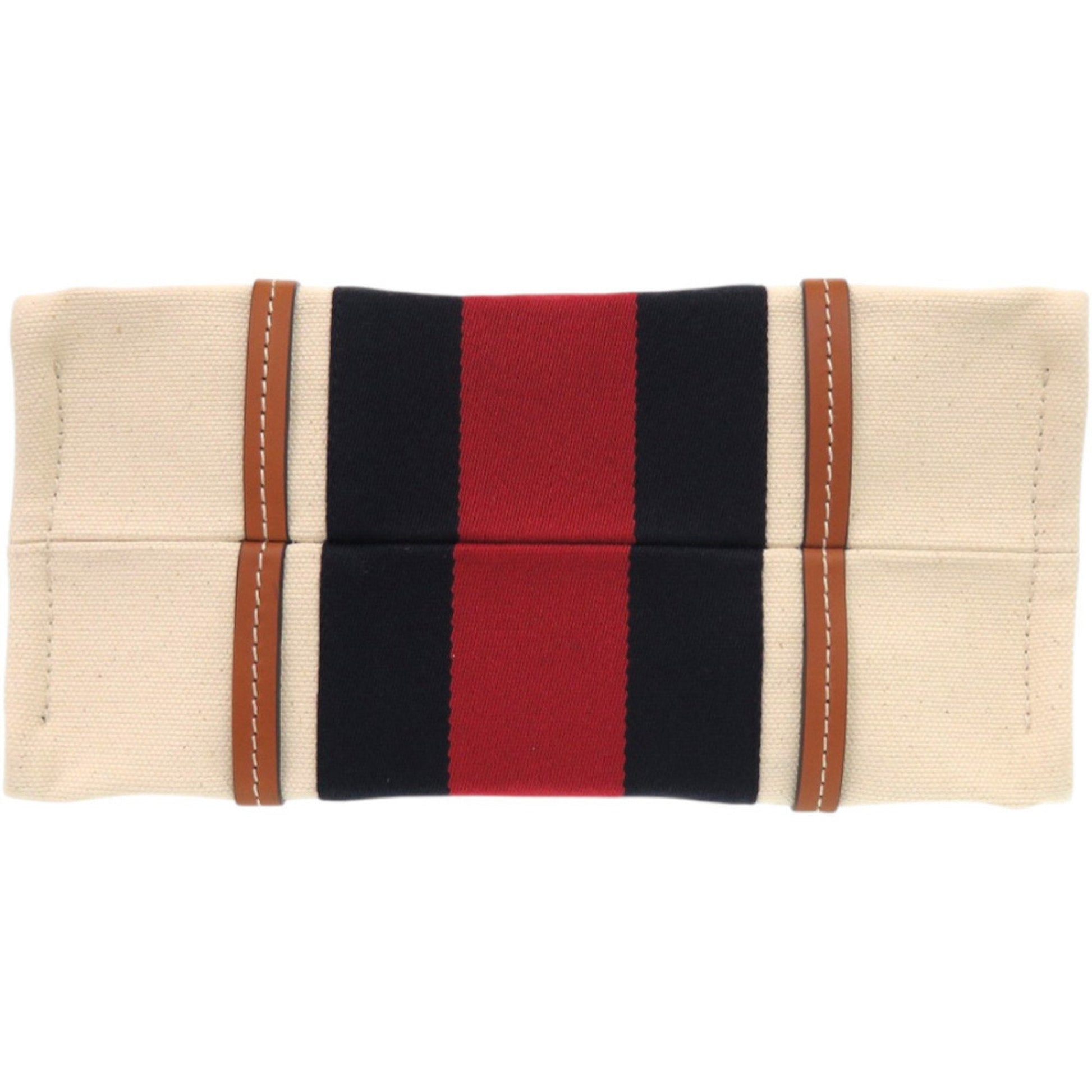 Gucci Sherry Line Navy Red Color White Canvas Tote Bag