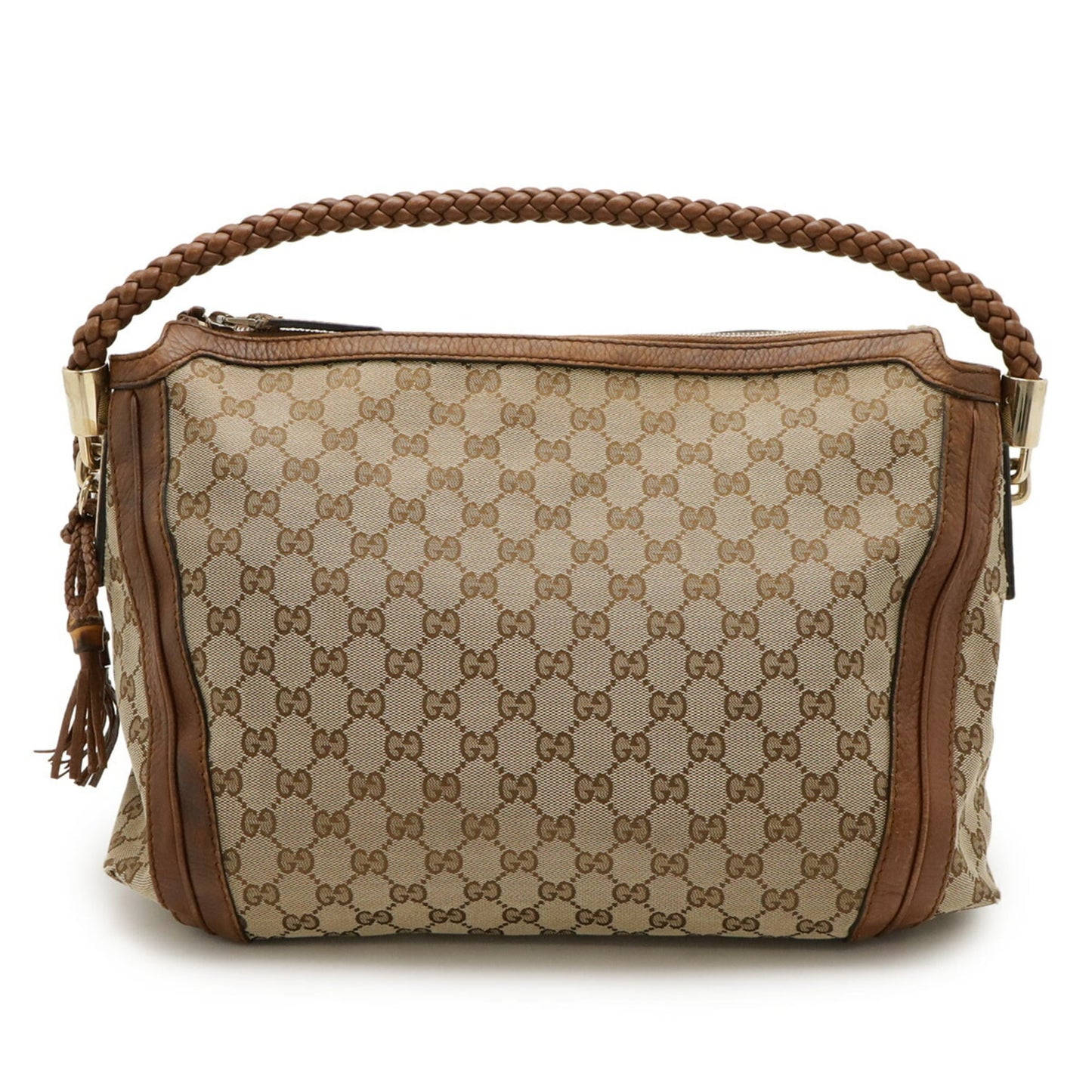 Gucci Gg Canvas Beige Brown Khaki Canvas Leather Shoulder Bag