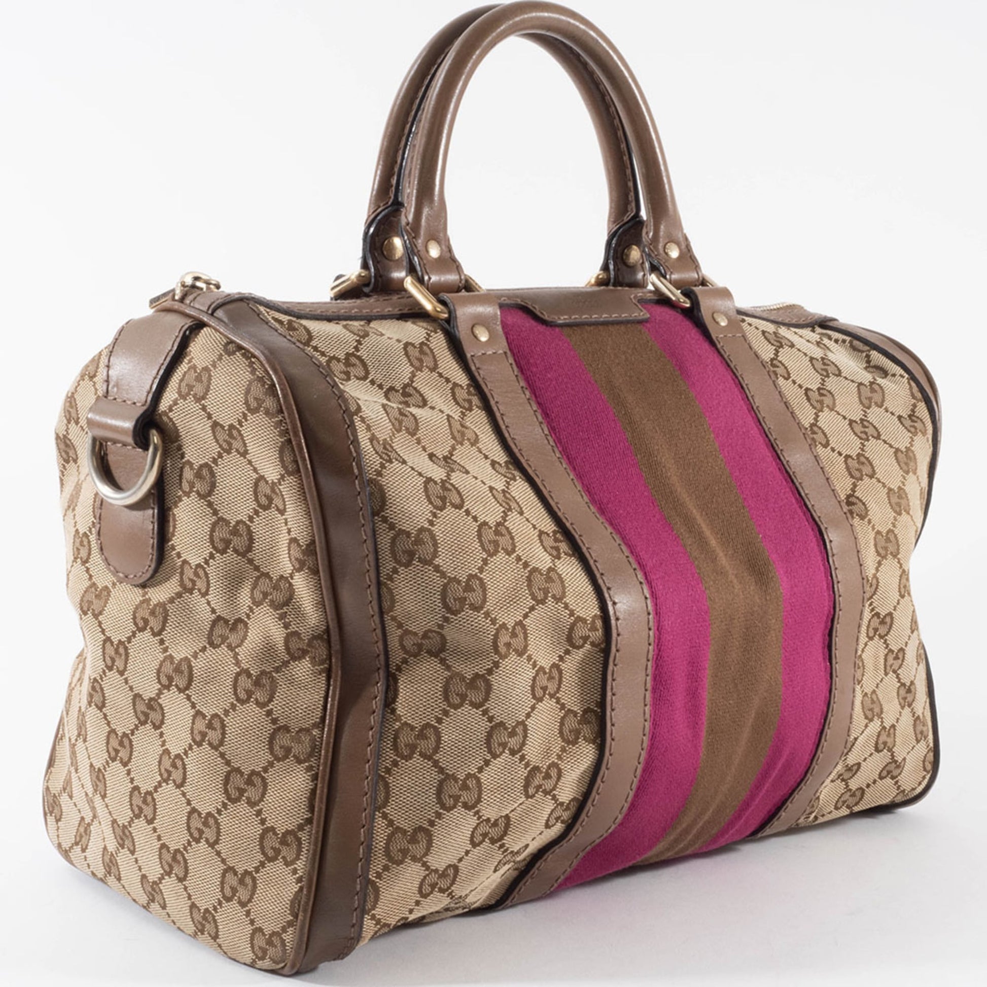 Gucci Brown Pink Gg Canvas Leather Boston Bag Shoulder Bag