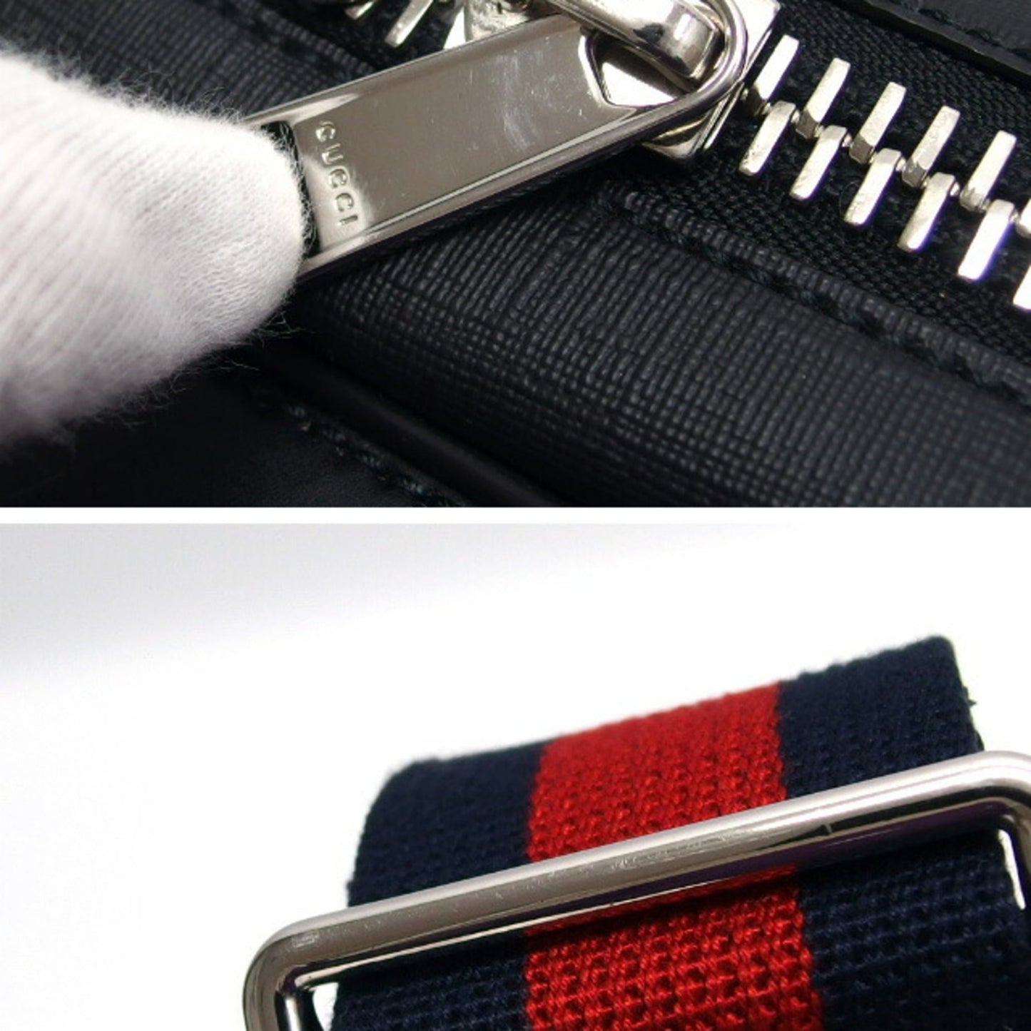 Gucci Black Navy Red Color Coated Canvas Leather Shoulder Bag Sling Bag