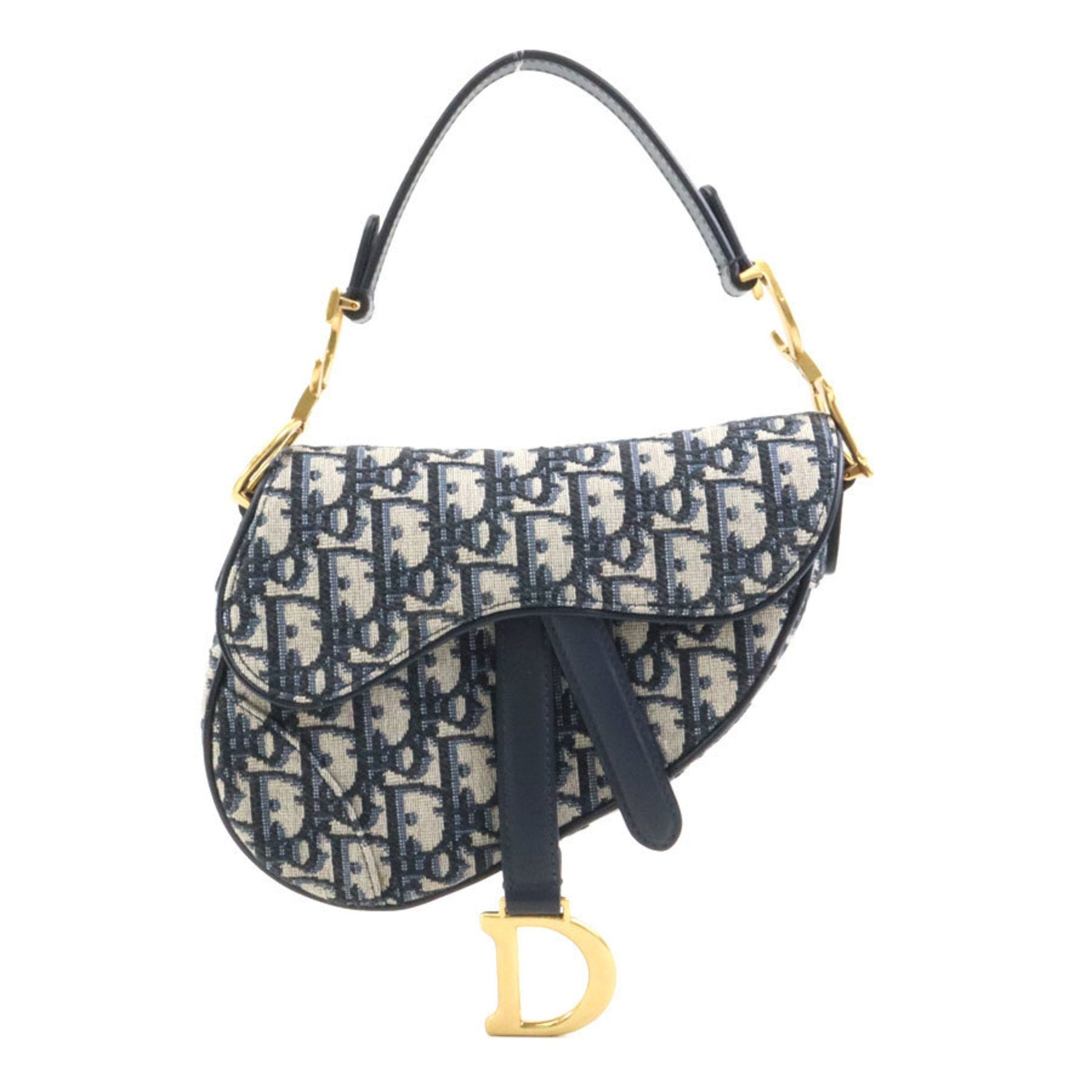 Dior Handbag Christian Saddle Bag Canvas Blue Navy