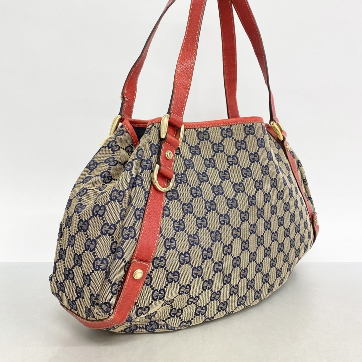 Gucci Beige Navy Red Color Canvas Tote Bag