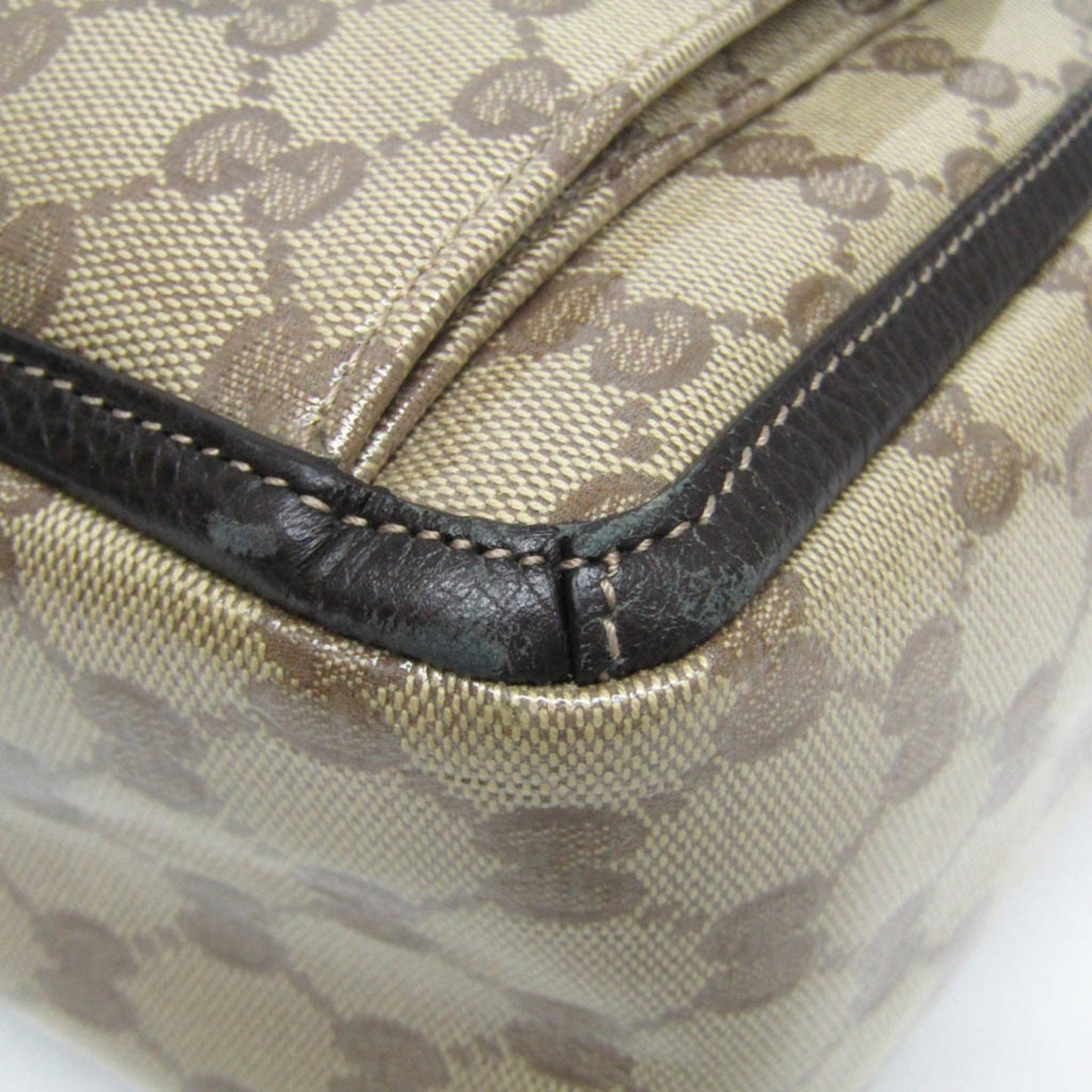 Gucci Gg Crystal Beige Dark Brown Leather Pvc Tote Bag