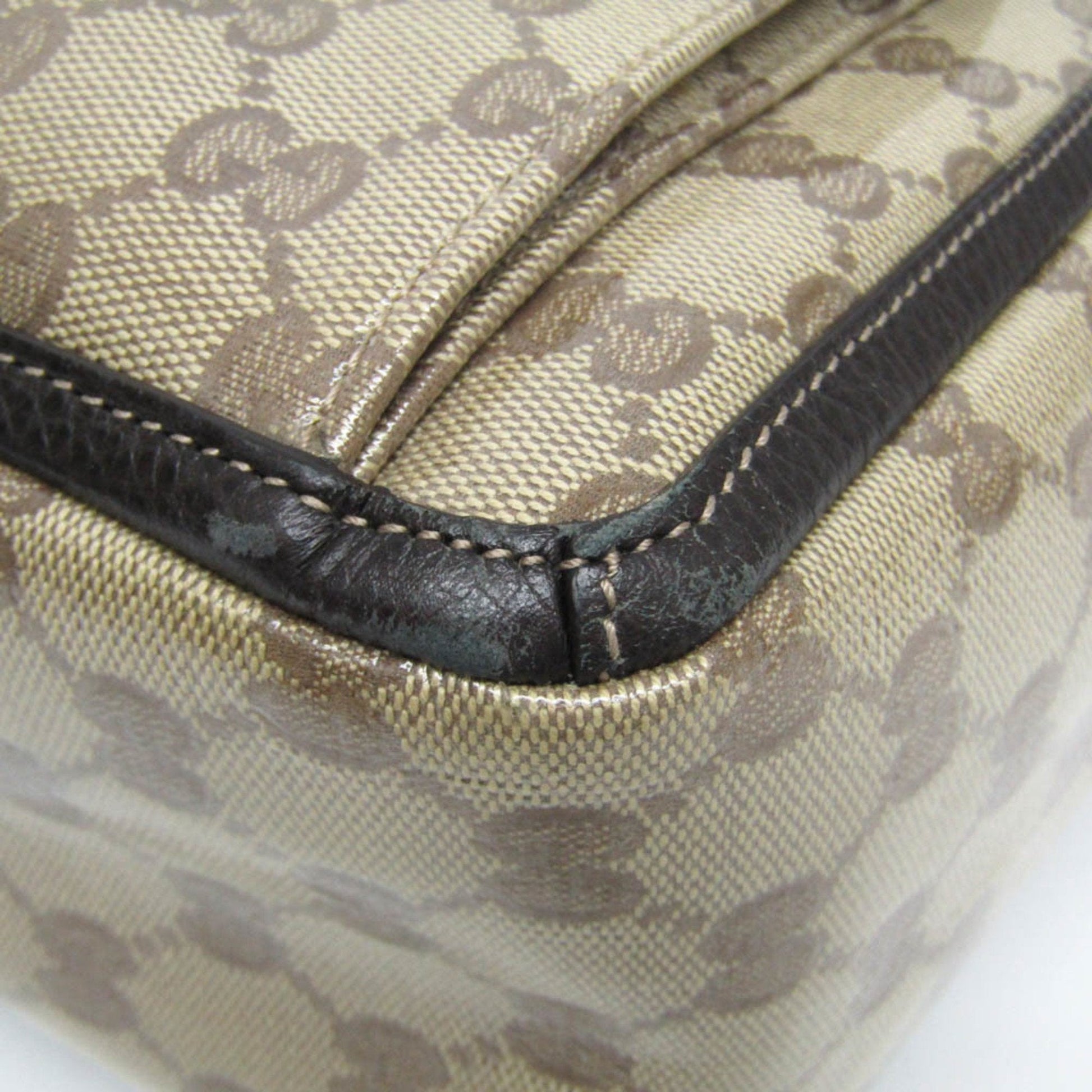 Gucci Gg Crystal Beige Dark Brown Leather Pvc Tote Bag