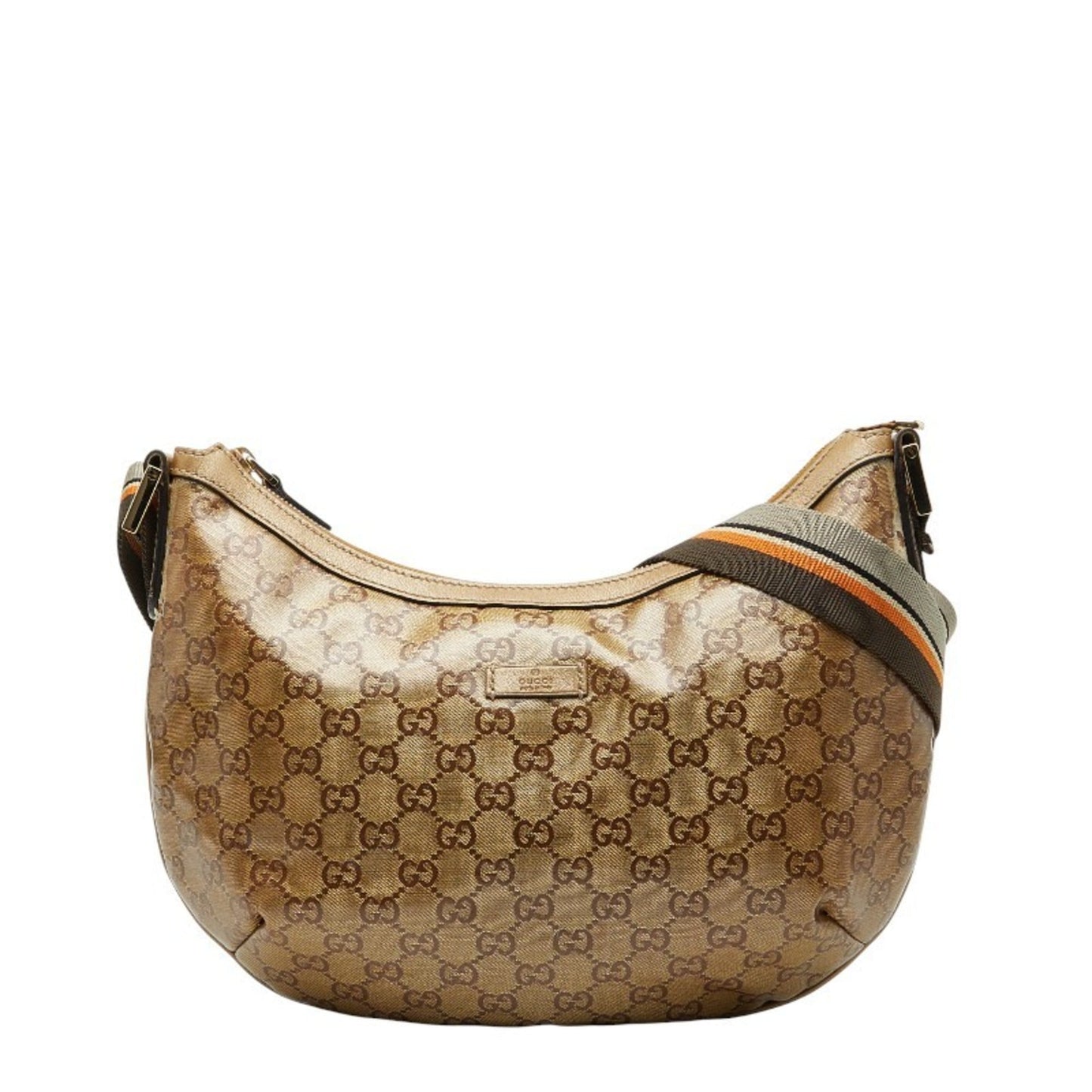 Gucci Gold Brown Gray Canvas Leather Shoulder Bag