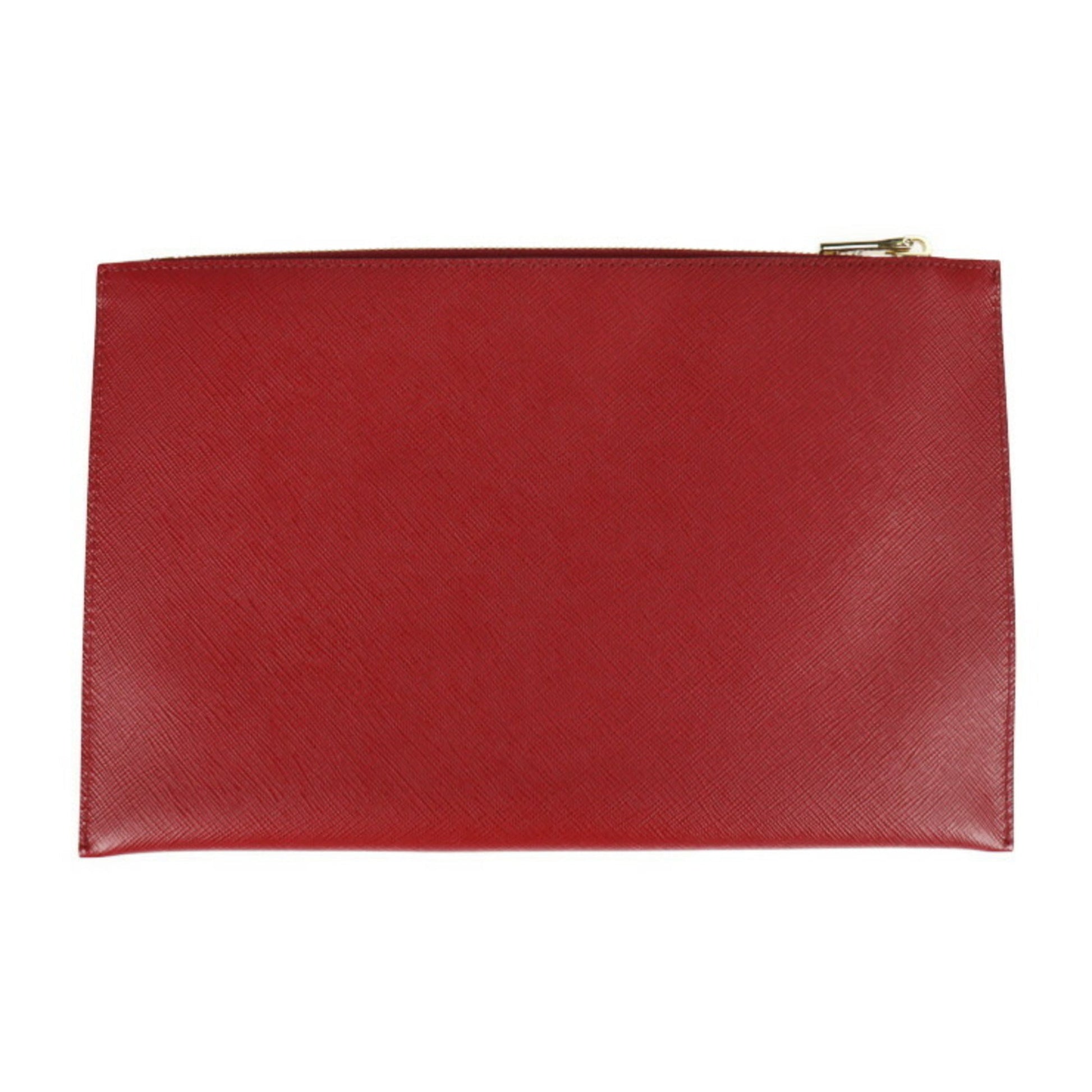 Prada Piatto Clutch Bag Fuoco Second Triangle Plate Leather Saffiano Logo