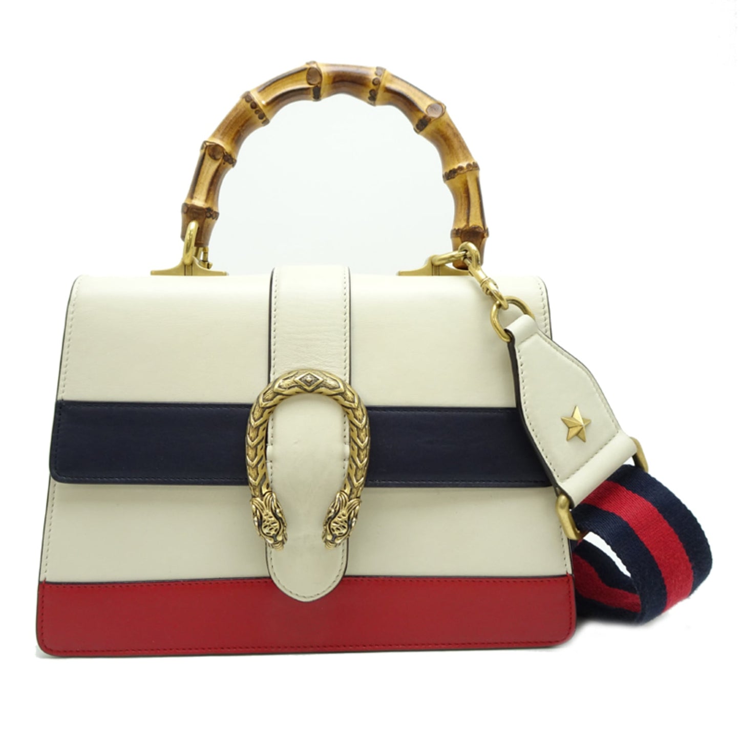 Gucci Black White Bamboo Leather Handbag