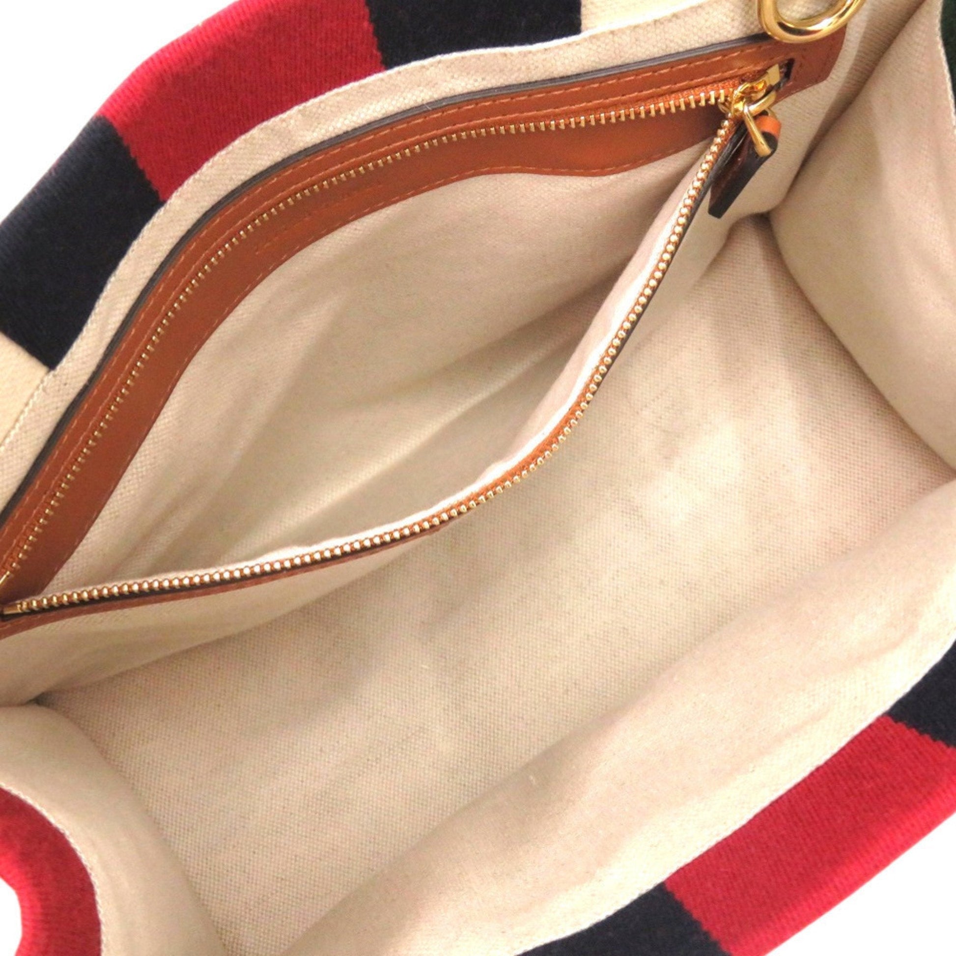 Gucci Sherry Line Navy Red Color White Canvas Tote Bag