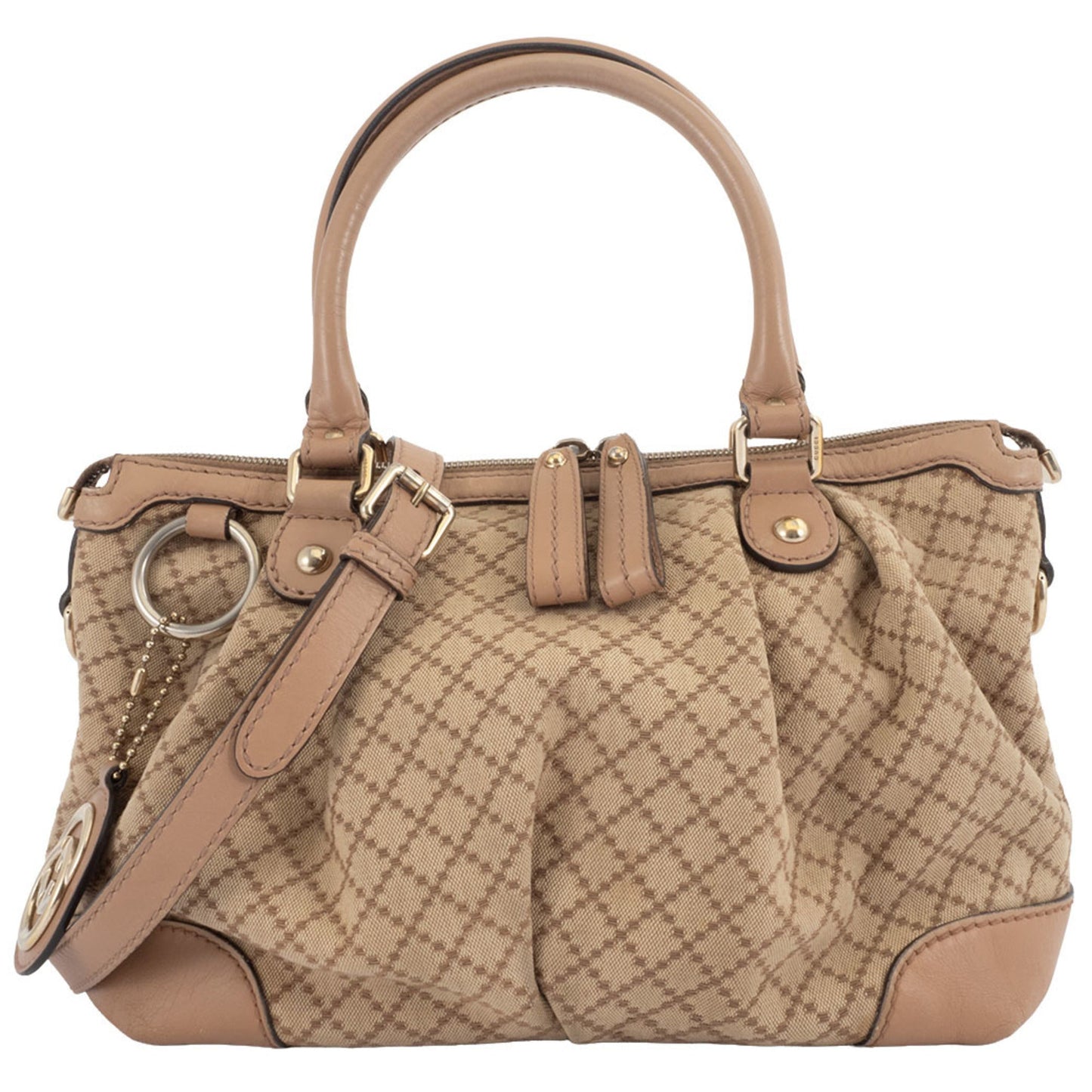 Gucci Diamante Beige Canvas Leather Handbag Shoulder Bag