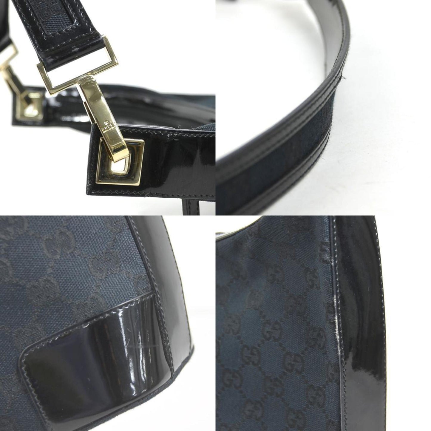 Gucci Black Gg Canvas Patent Leather Shoulder Bag