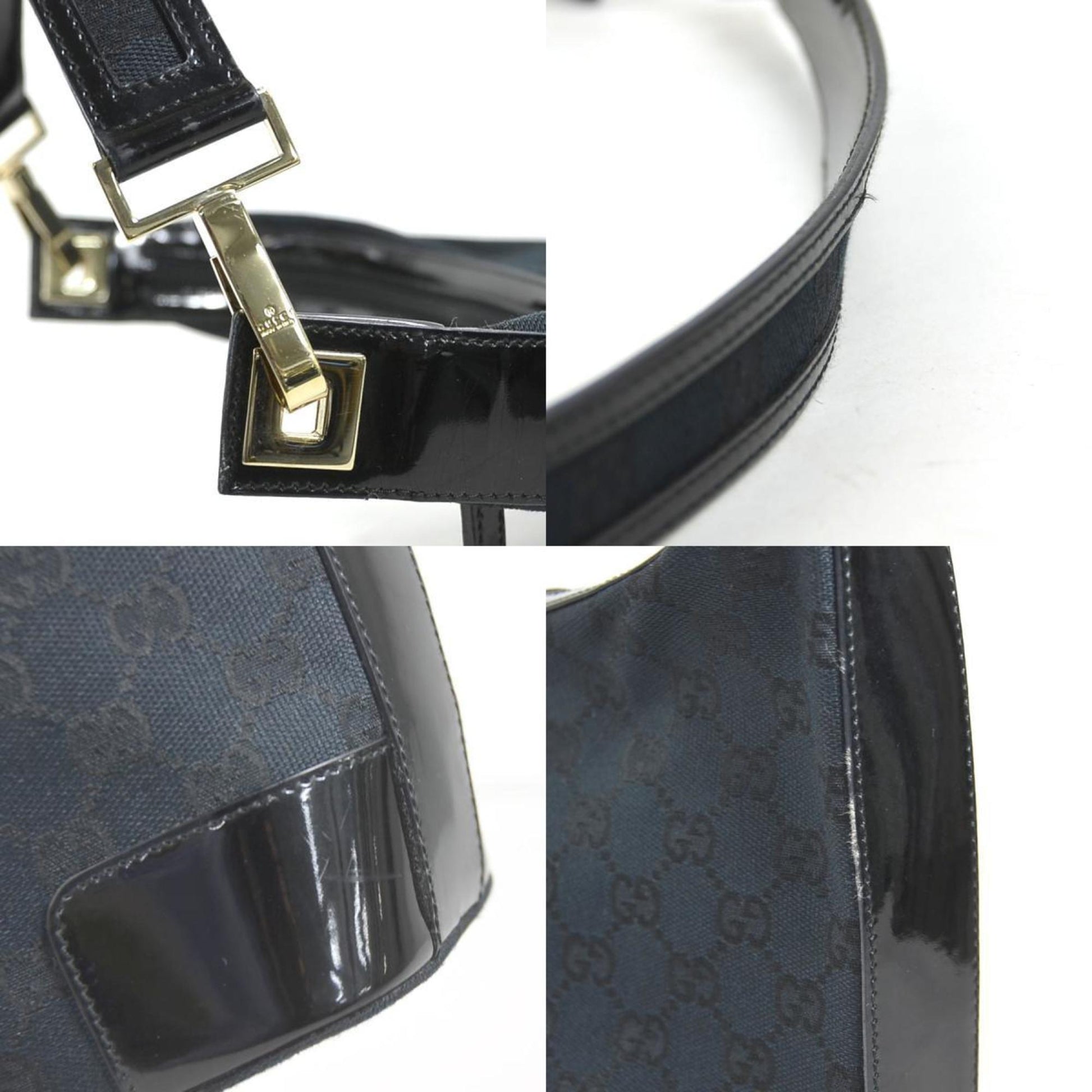 Gucci Black Gg Canvas Patent Leather Shoulder Bag