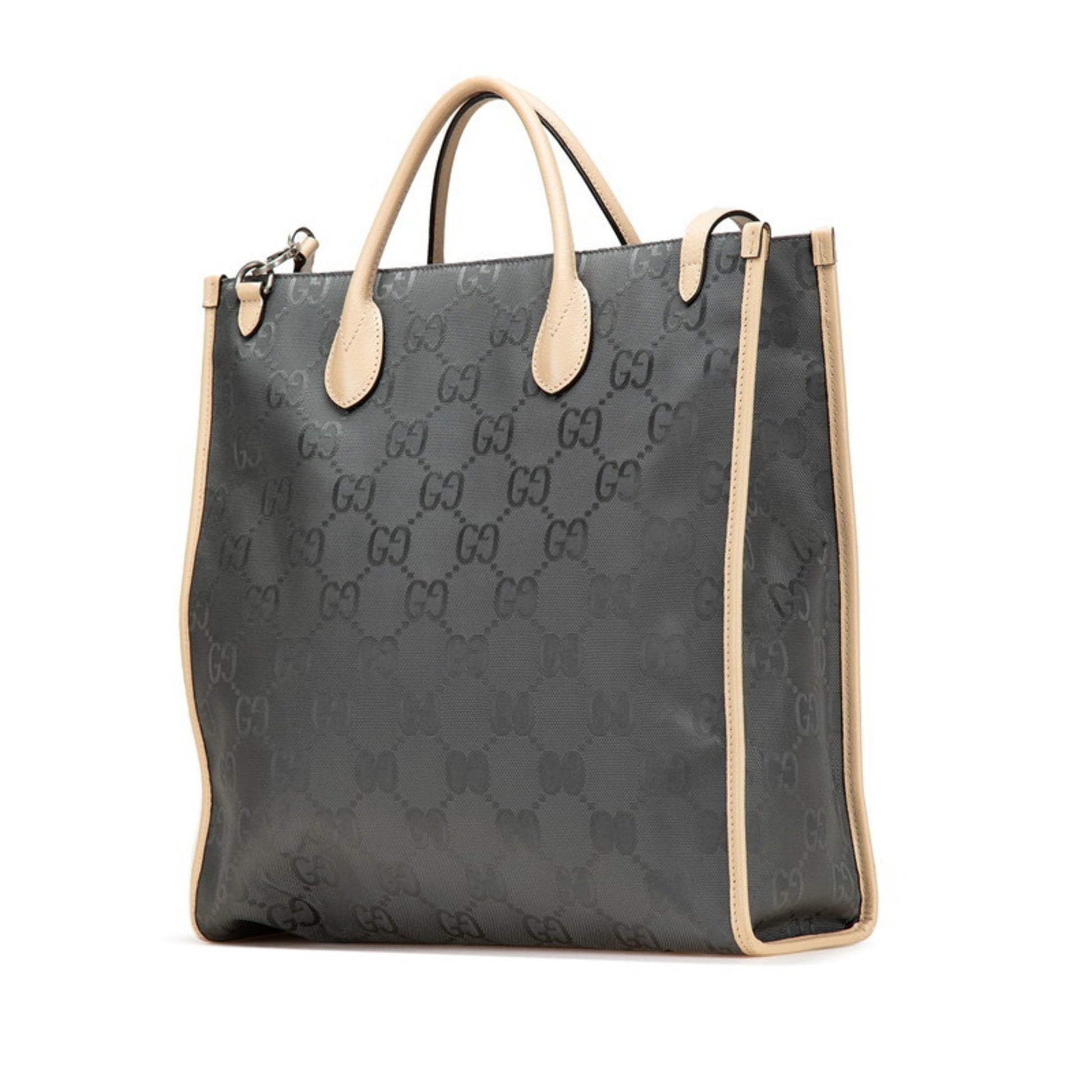 Gucci Beige Gray Nylon Leather Handbag Shoulder Bag