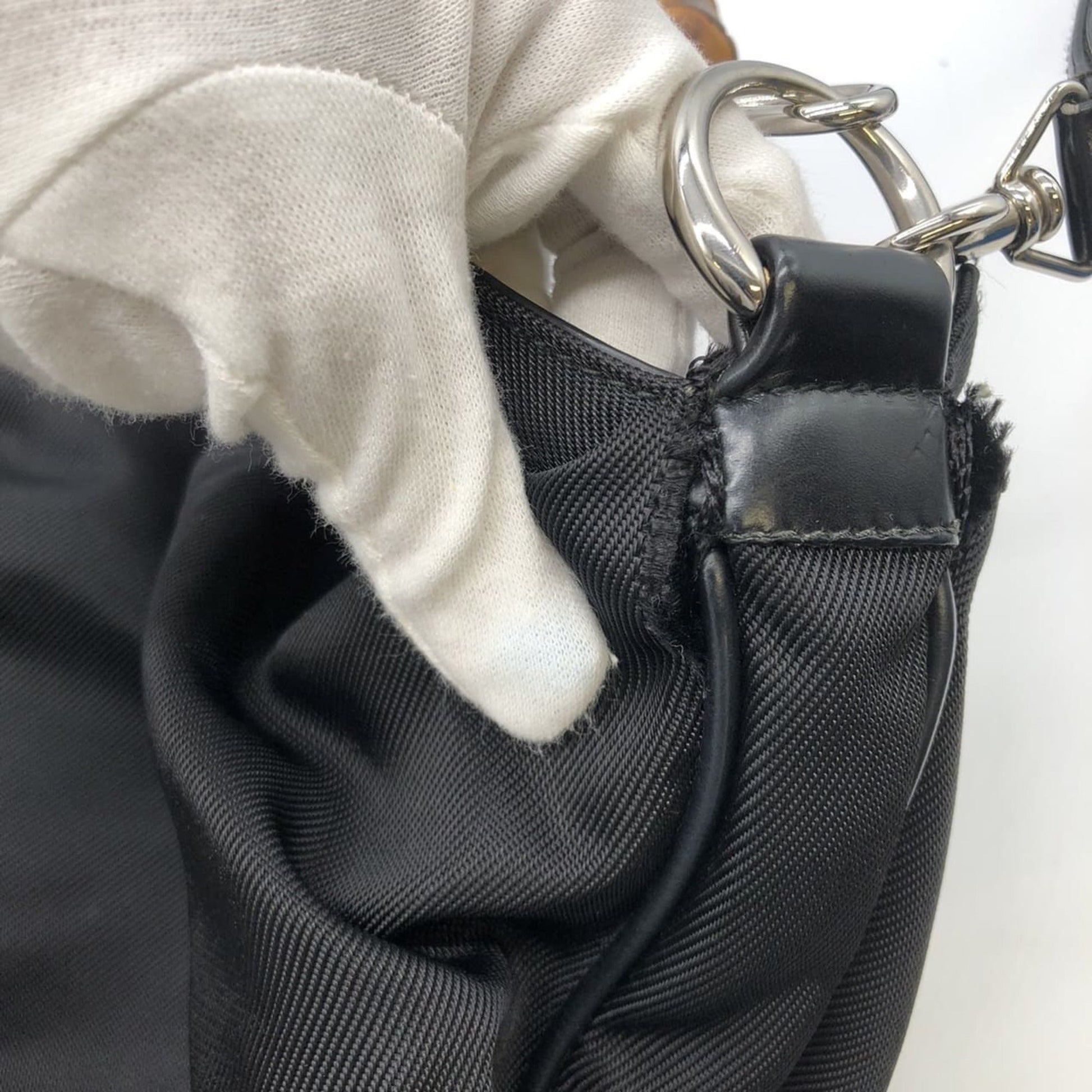 Gucci Black Bamboo Nylon Handbag Shoulder Bag