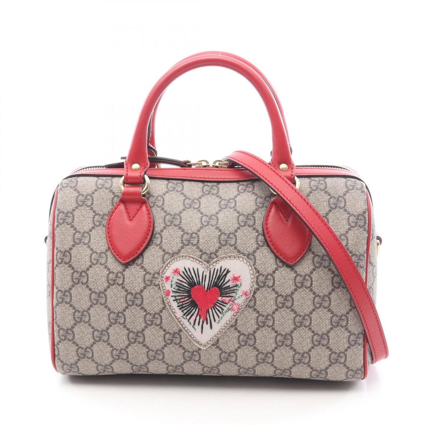 Gucci Beige Red Color Gg Supreme Leather Handbag