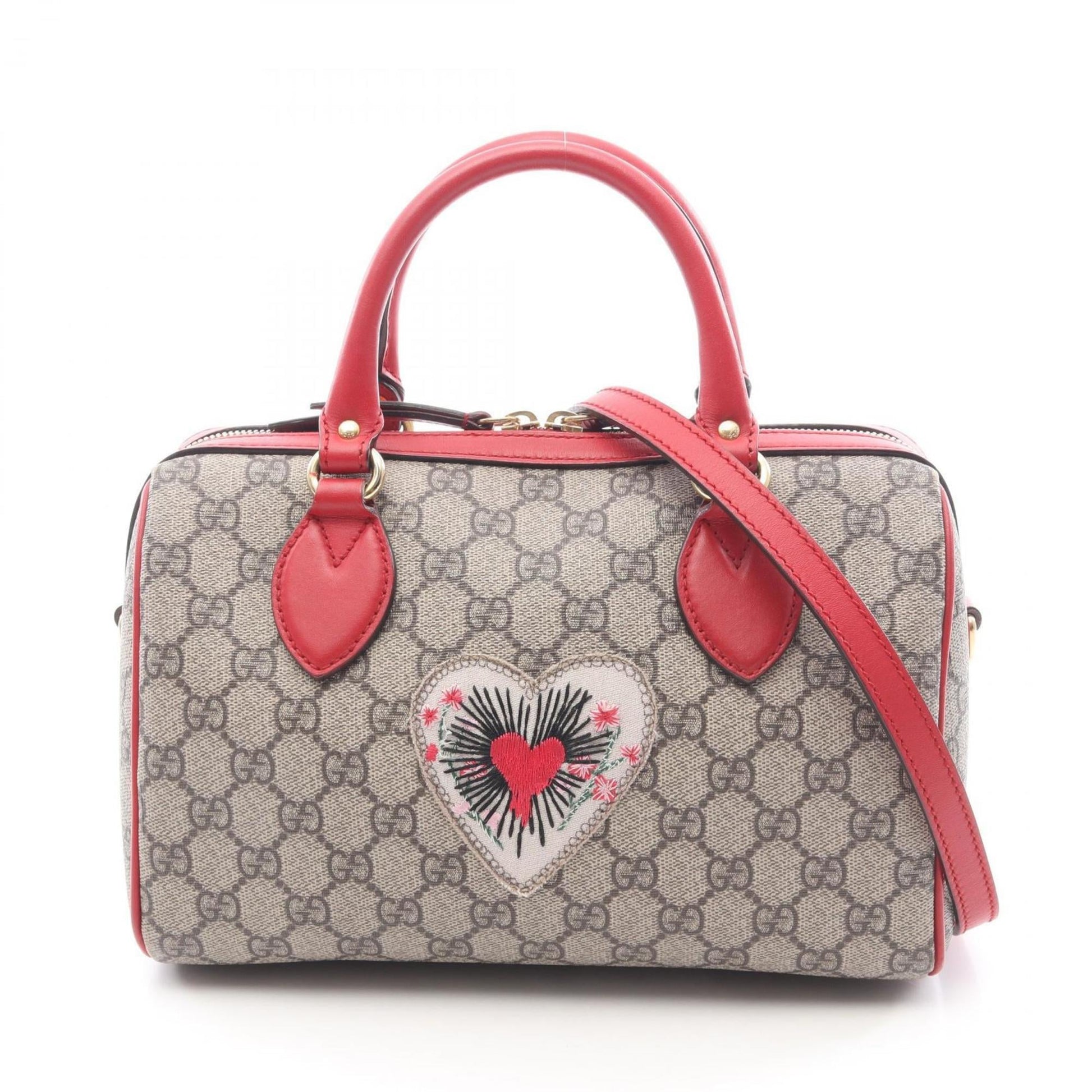 Gucci Beige Red Color Gg Supreme Leather Handbag