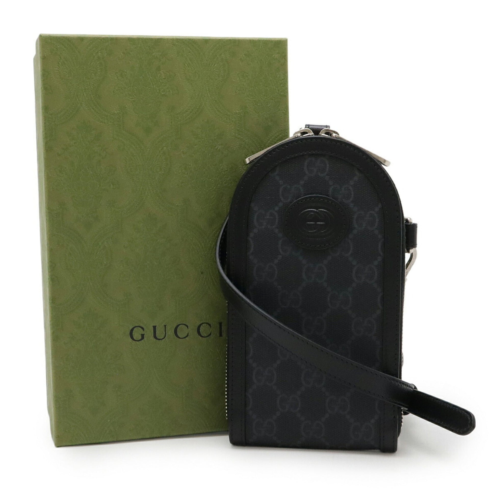 Gucci Black Gray Gg Supreme Leather Pouch Shoulder Bag