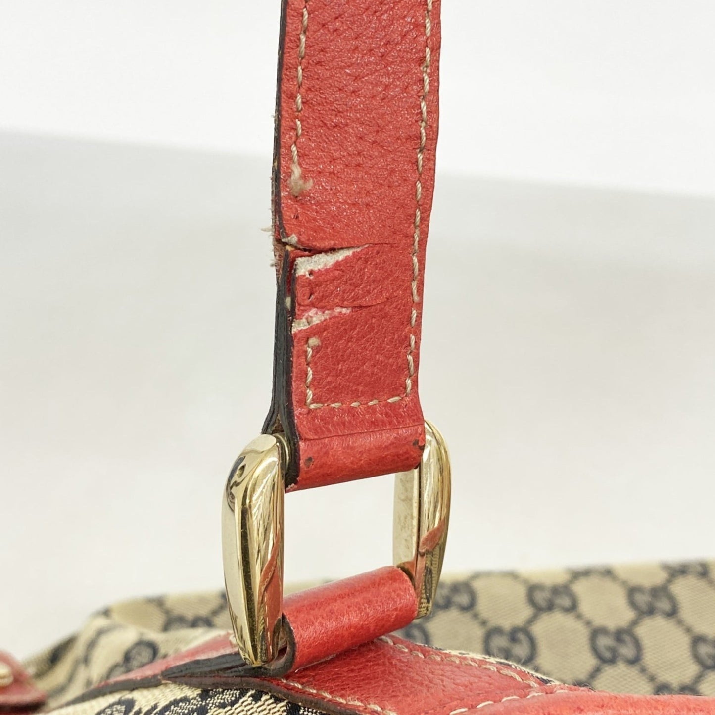 Gucci Beige Navy Red Color Canvas Tote Bag