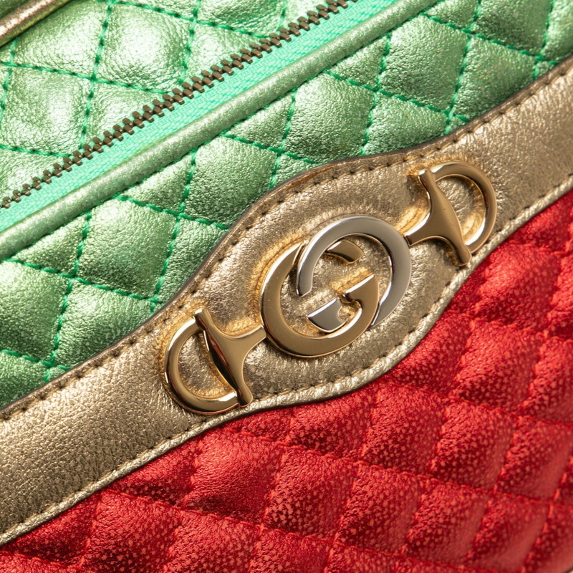 Gucci Gold Green Red Color Leather Clutch Bag