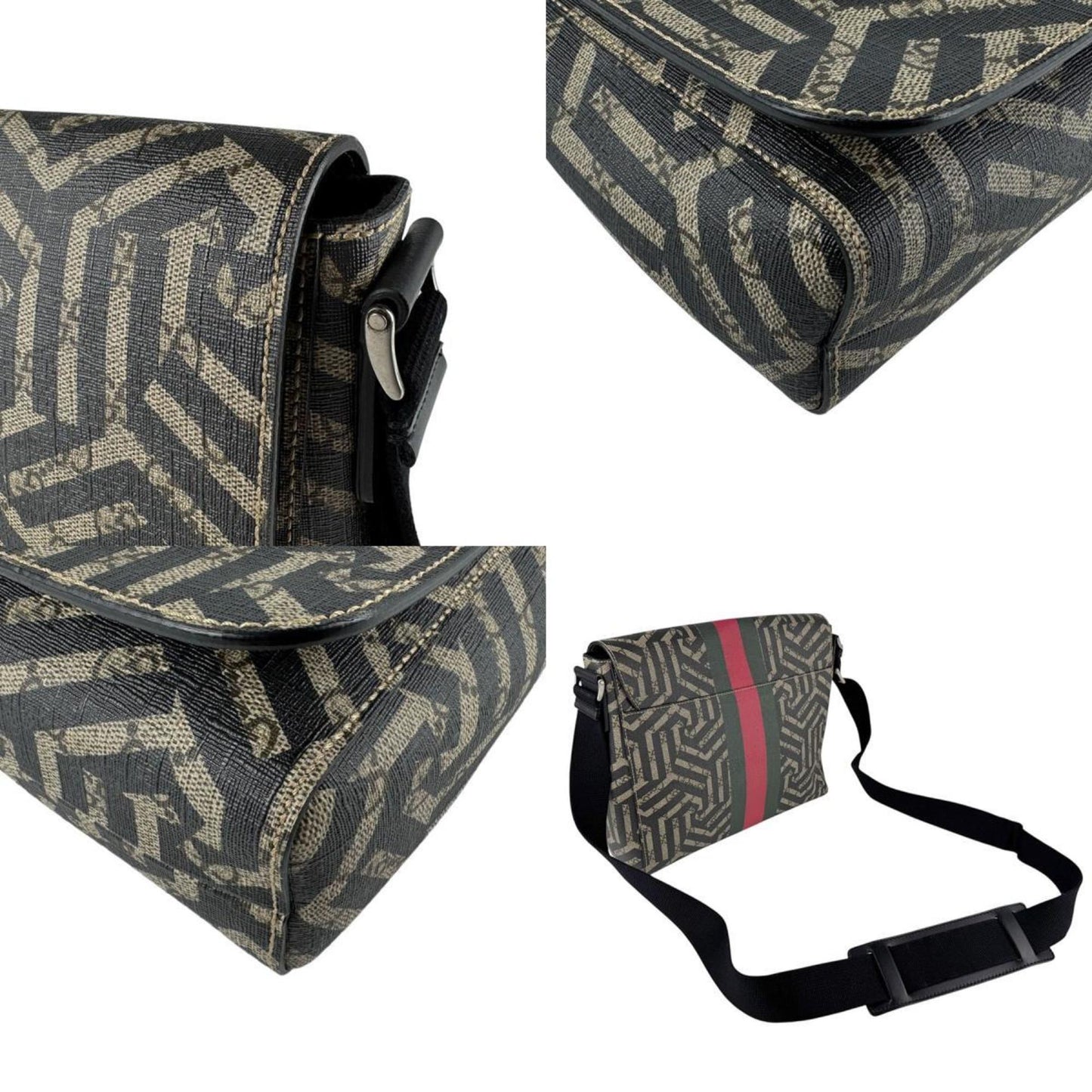 Gucci Beige Brown Black Gg Supreme Canvas Shoulder Bag